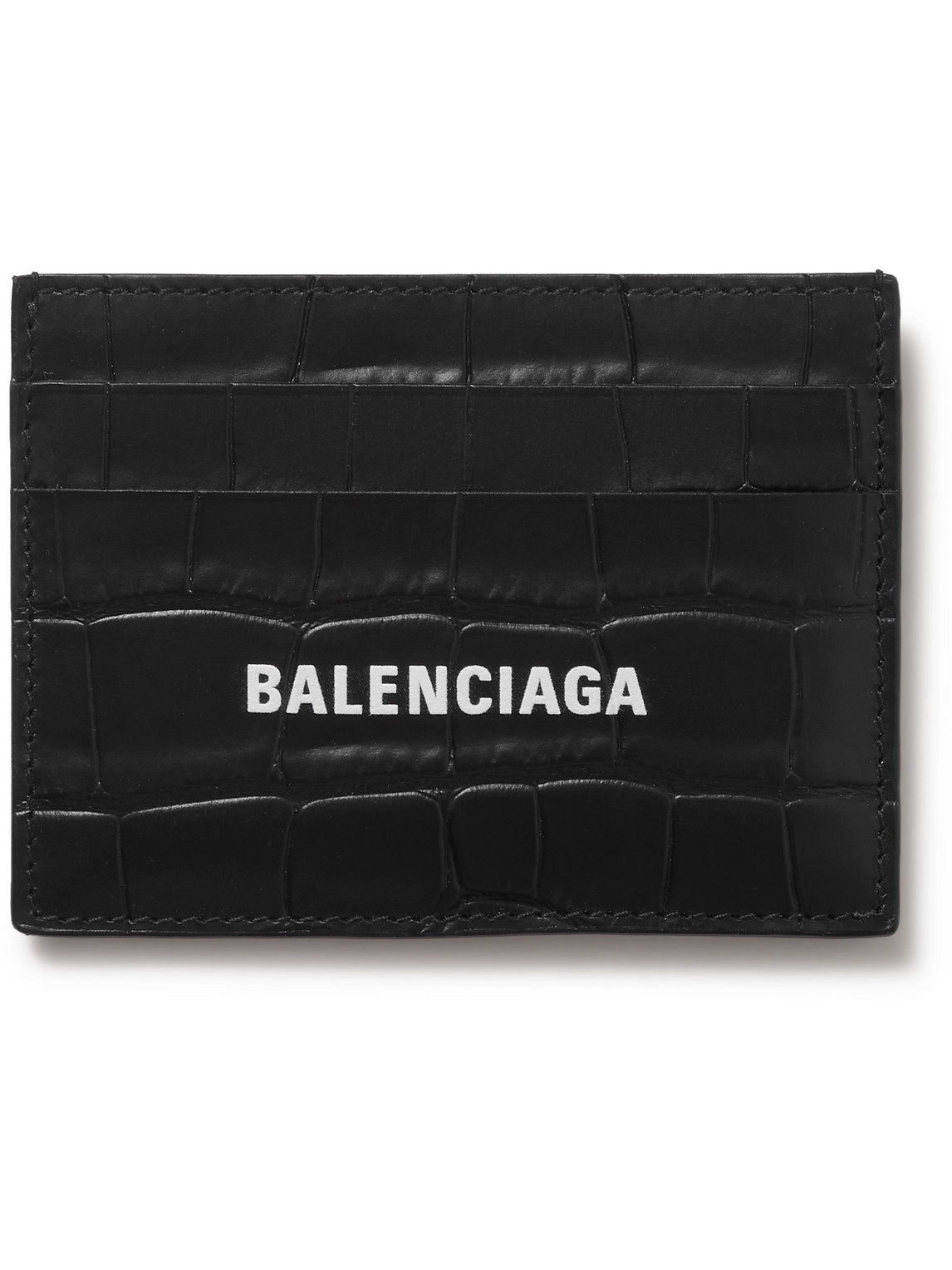 Balenciaga Logo-print Croc-effect Leather Cardholder In Black