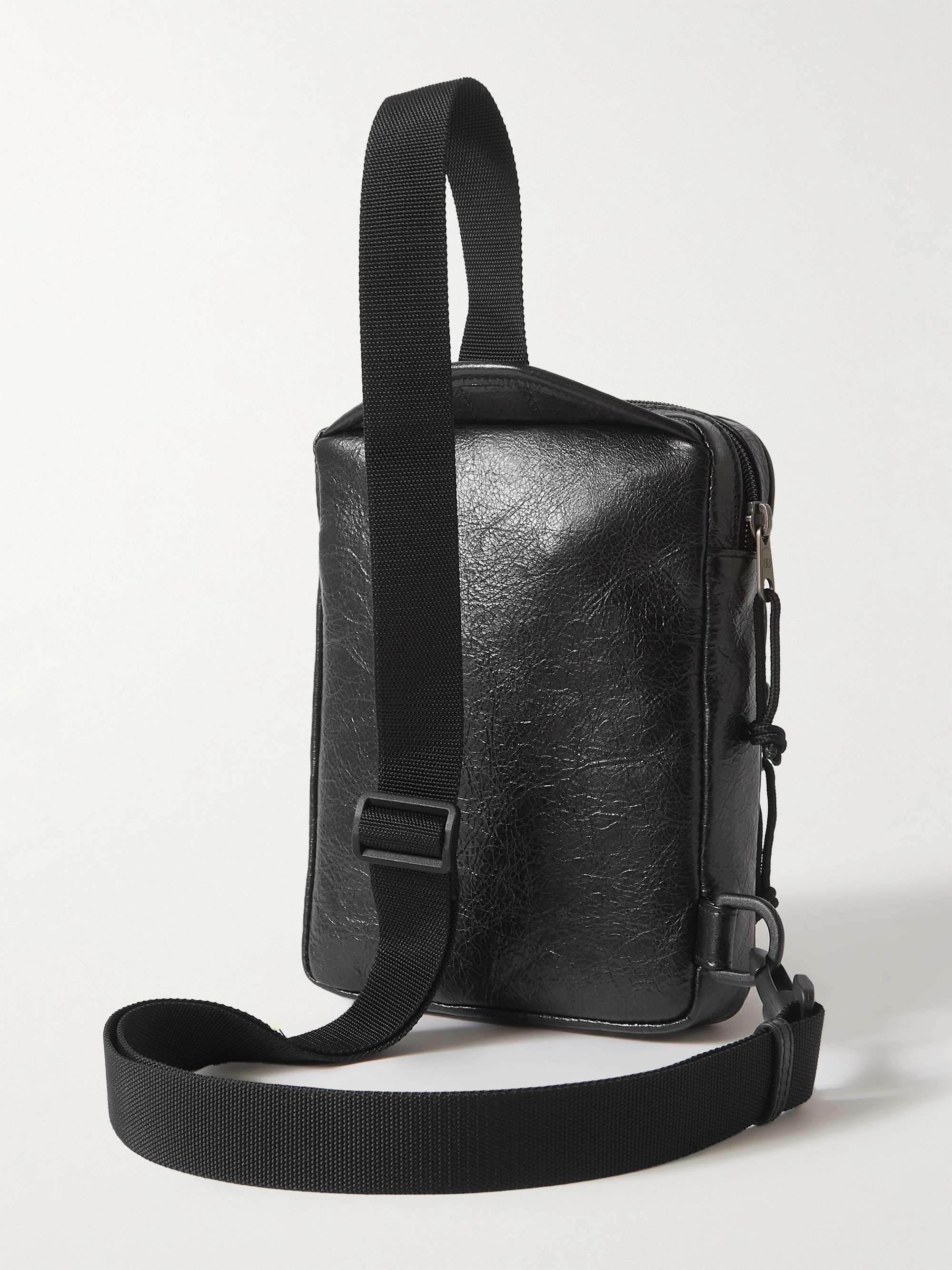 BALENCIAGA Explorer Logo-Print Crinkled-Leather Messenger Bag