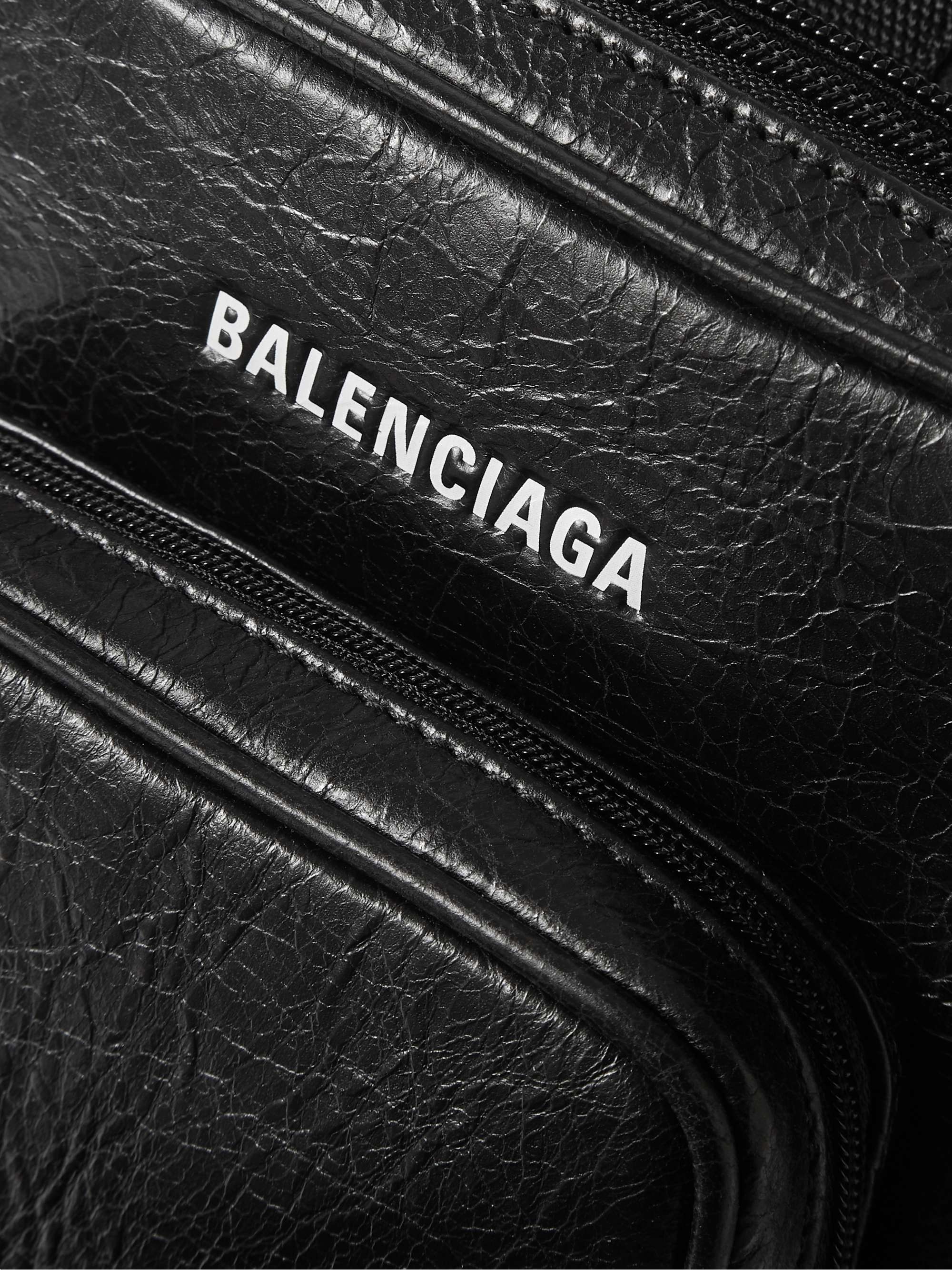 BALENCIAGA Explorer Logo-Print Crinkled-Leather Messenger Bag