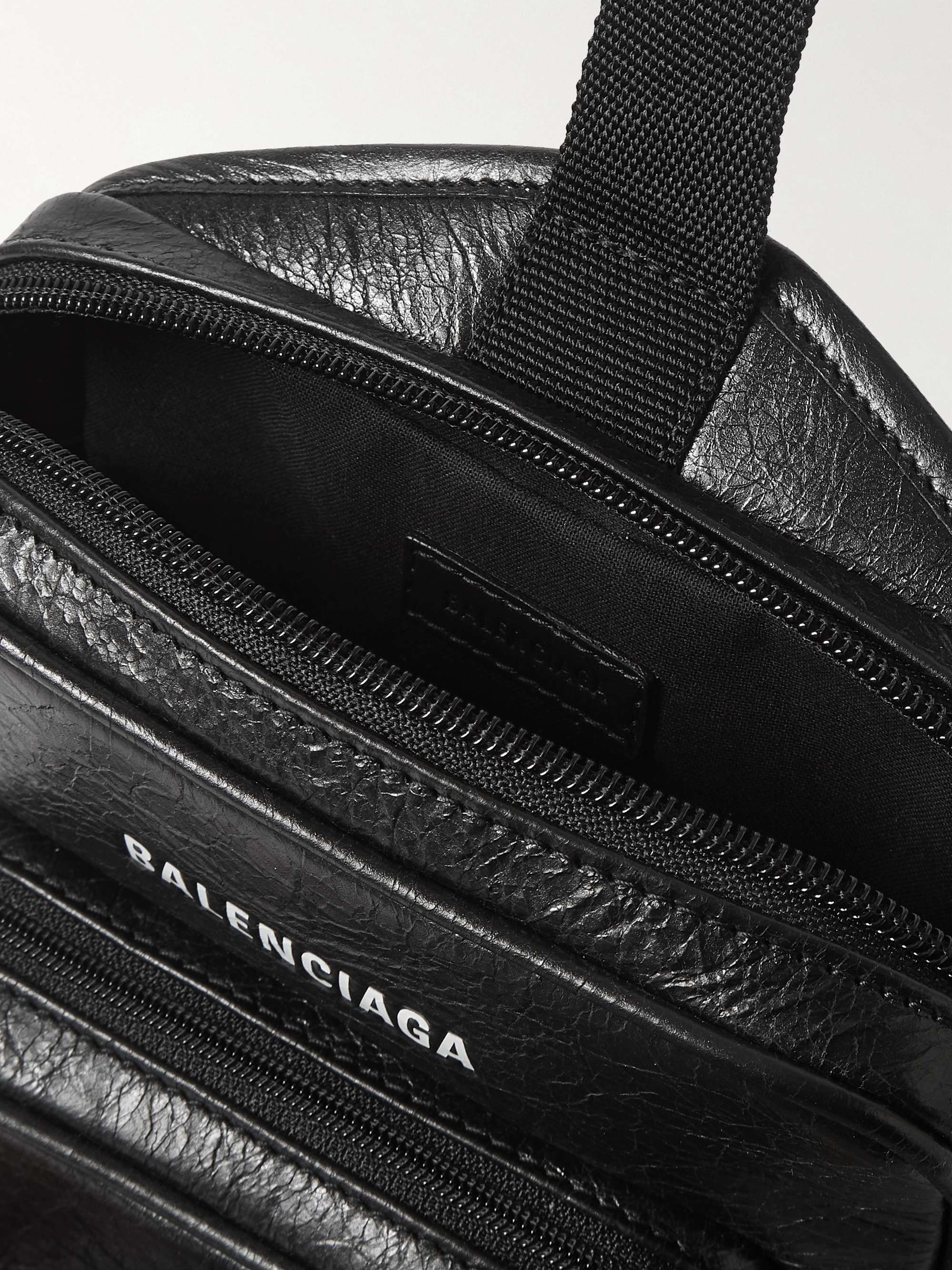 BALENCIAGA Explorer Logo-Print Crinkled-Leather Messenger Bag