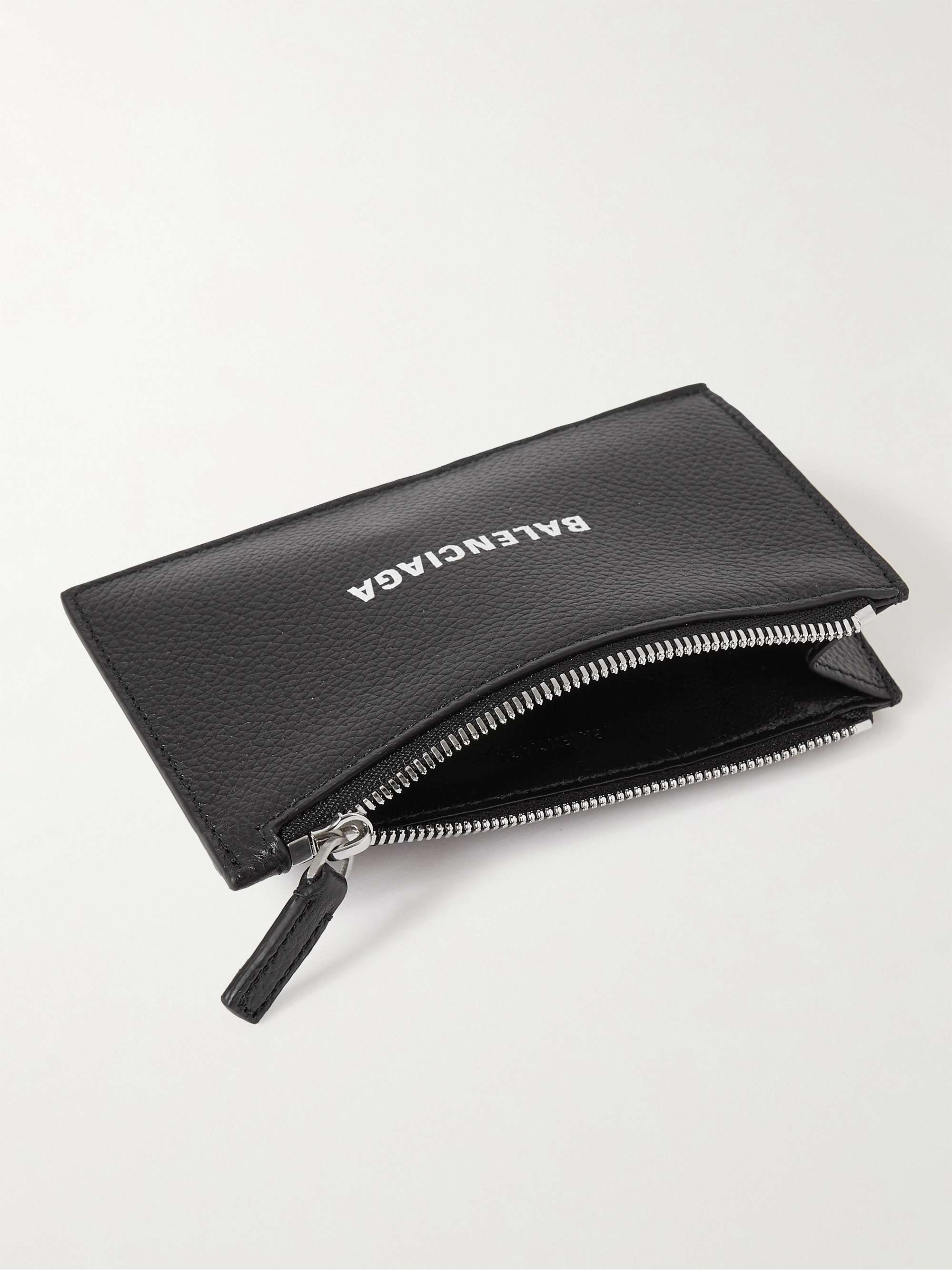 BALENCIAGA Cash Logo-Print Full-Grain Leather Zipped Cardholder