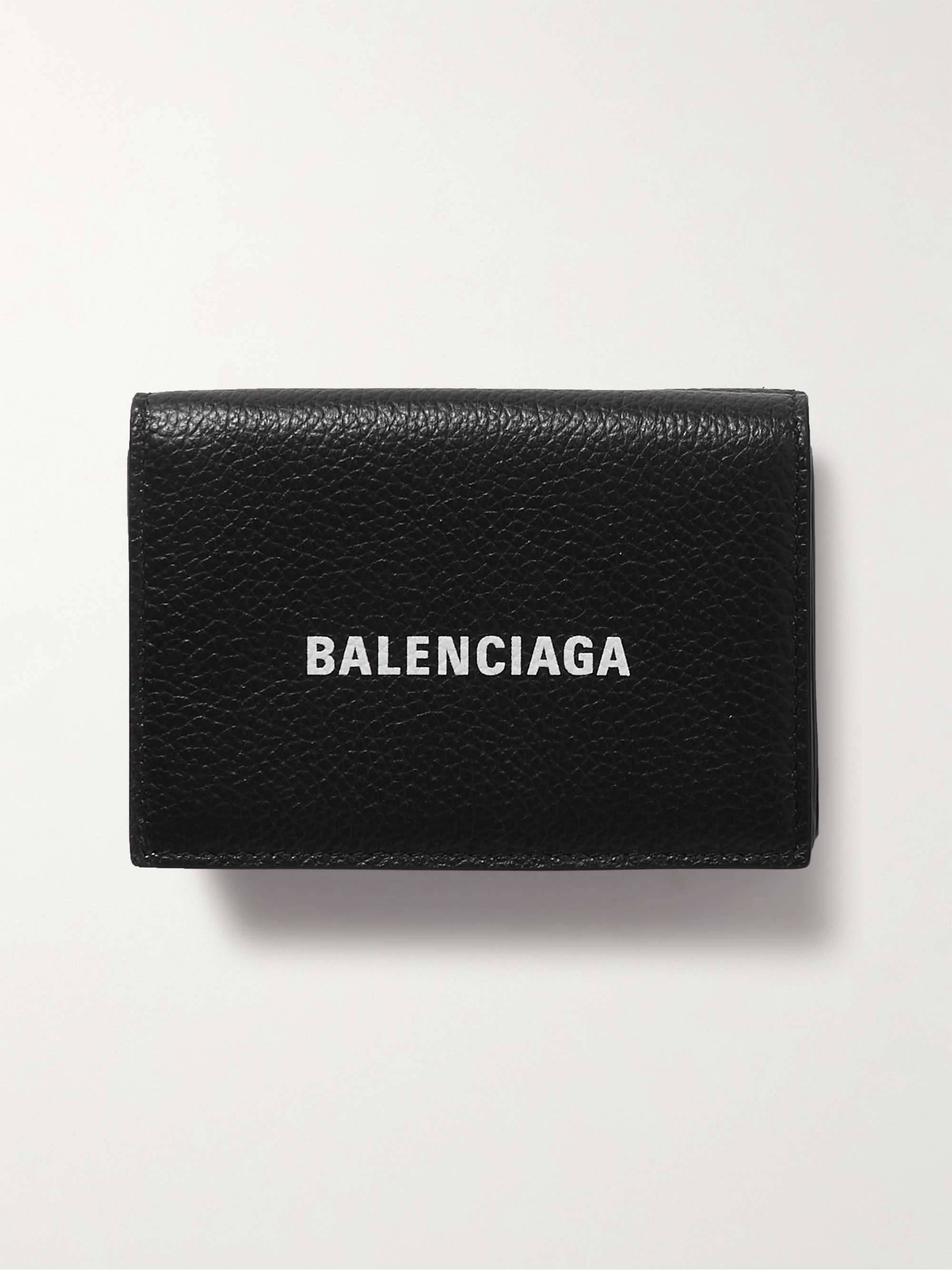 BALENCIAGA Logo-Print Full-Grain Leather Trifold Wallet