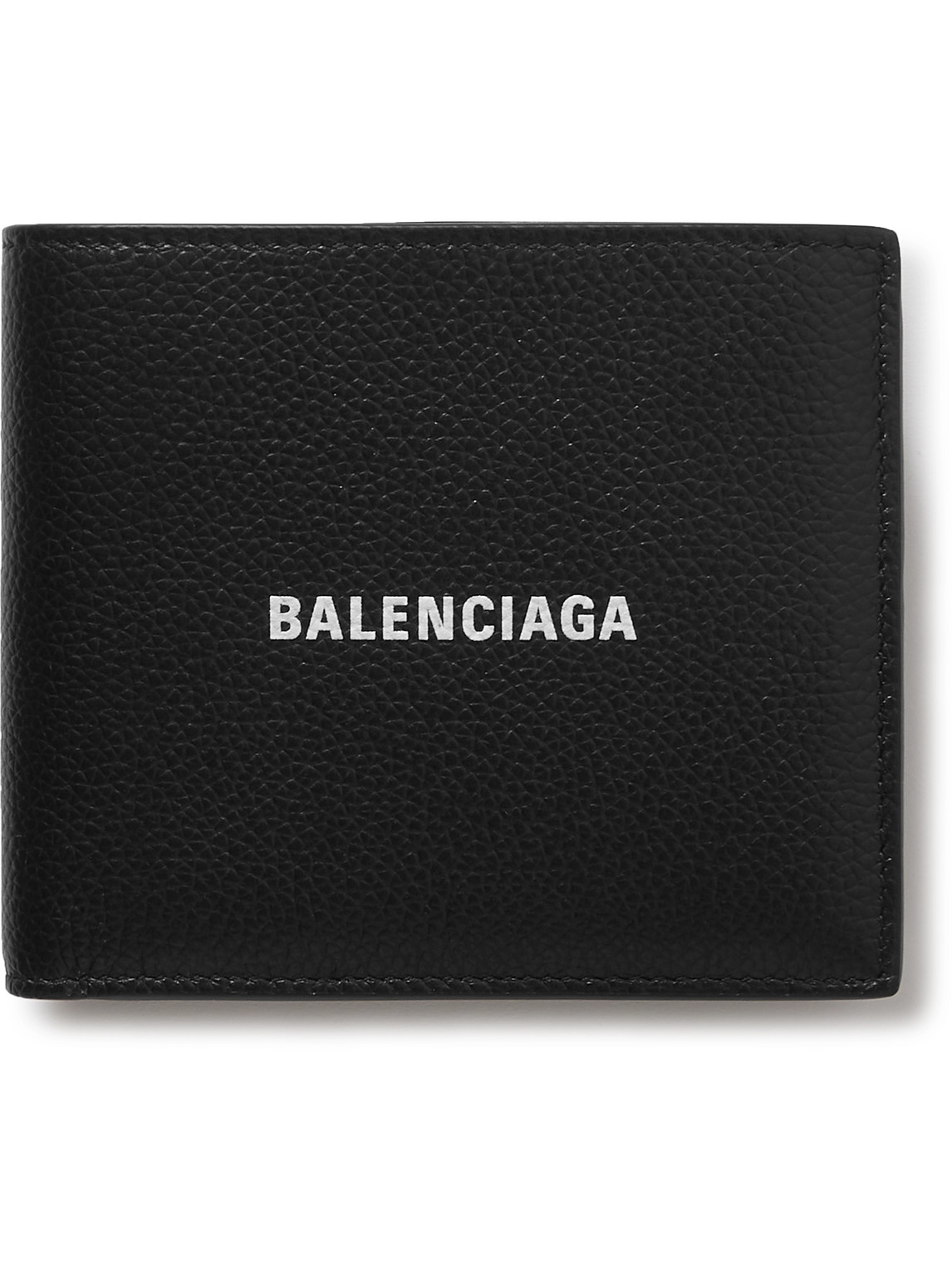 Shop Balenciaga Logo-print Full-grain Leather Billfold Wallet In Black