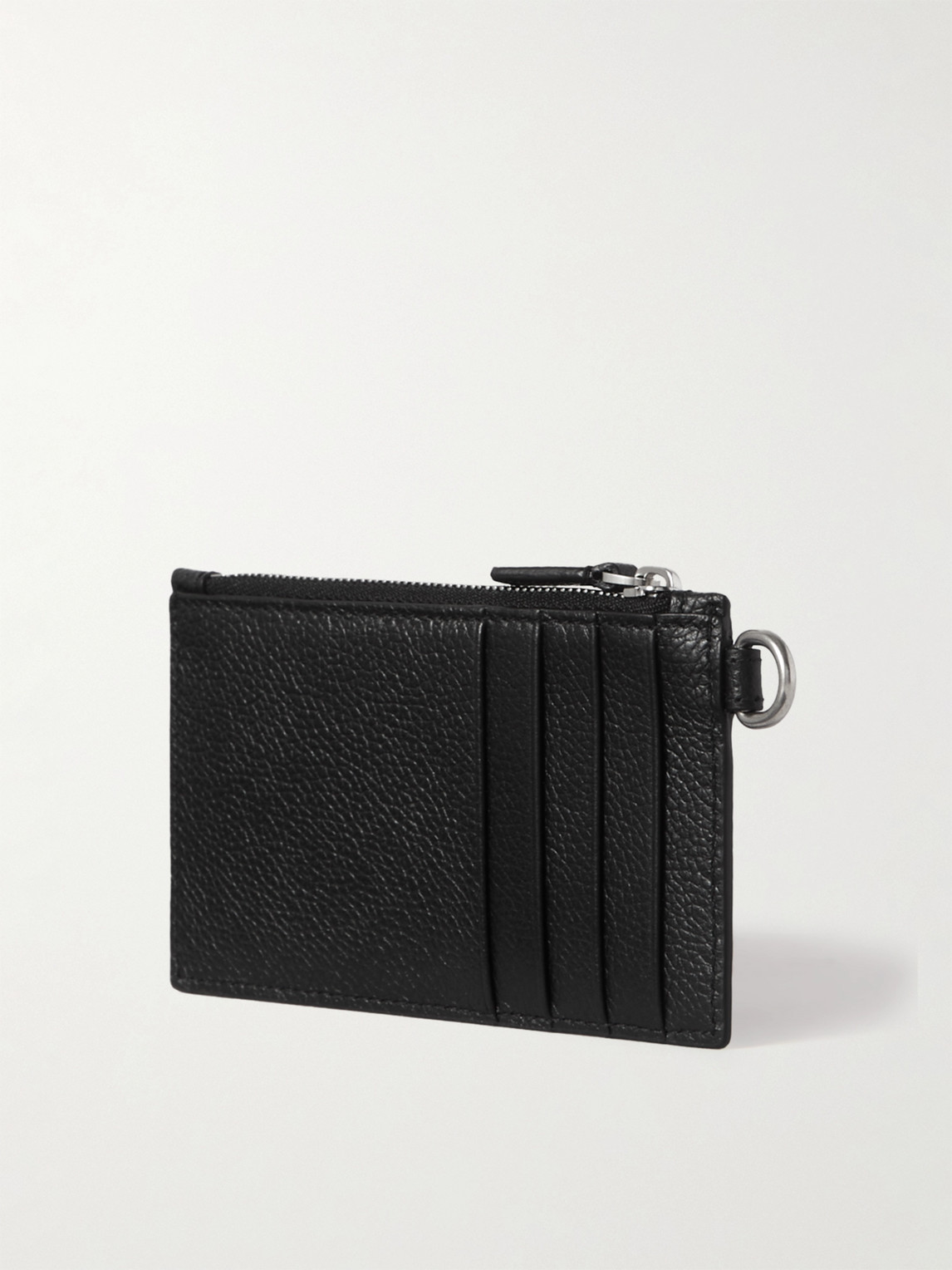 Shop Balenciaga Logo-print Full-grain Leather Cardholder With Lanyard In Black