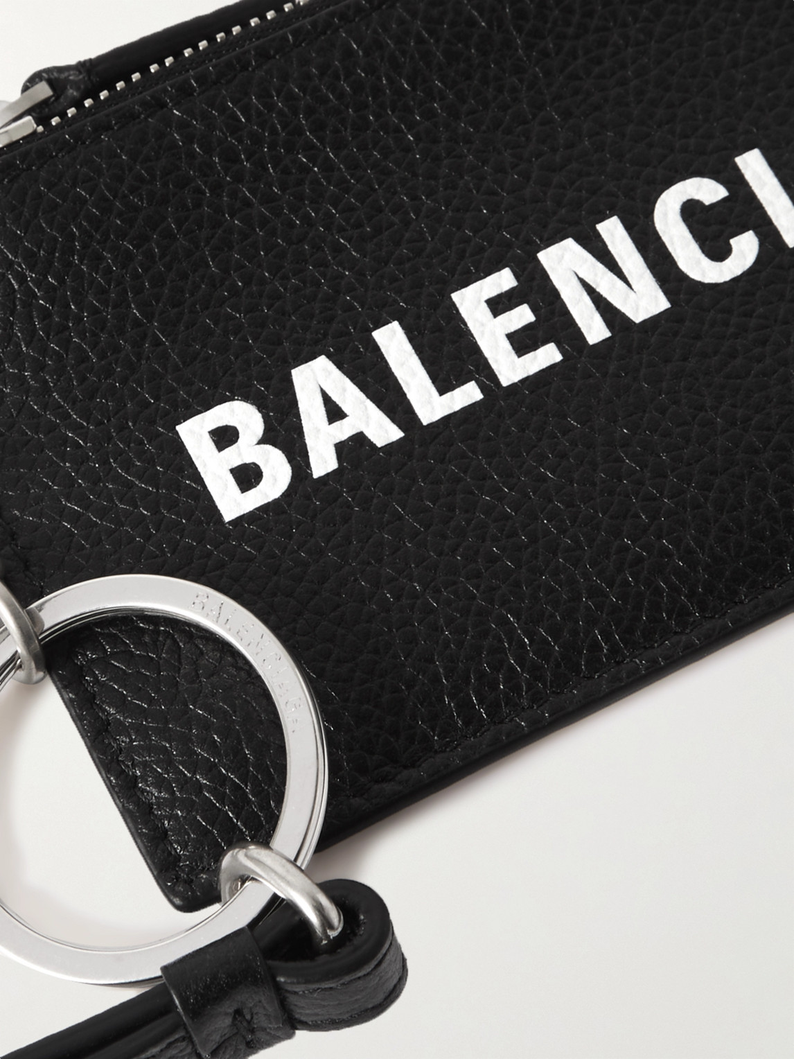 Shop Balenciaga Logo-print Full-grain Leather Cardholder With Lanyard In Black