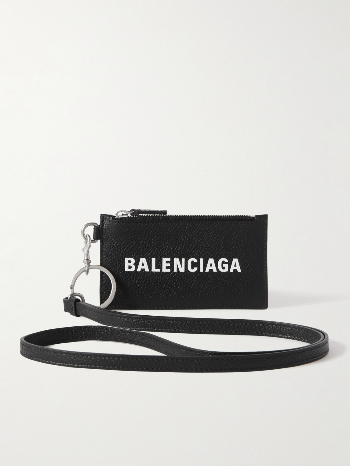 Balenciaga Logo-Print Full-Grain Leather Cardholder with Lanyard - Men