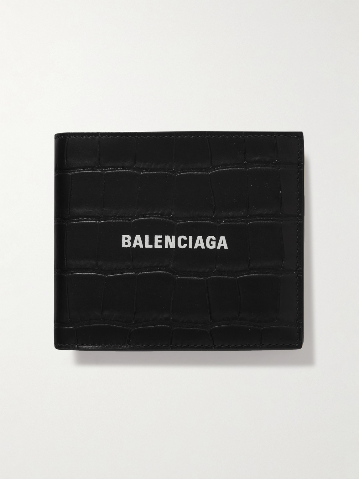 Balenciaga Logo-Print Croc-Effect Leather Billfold Wallet - Men