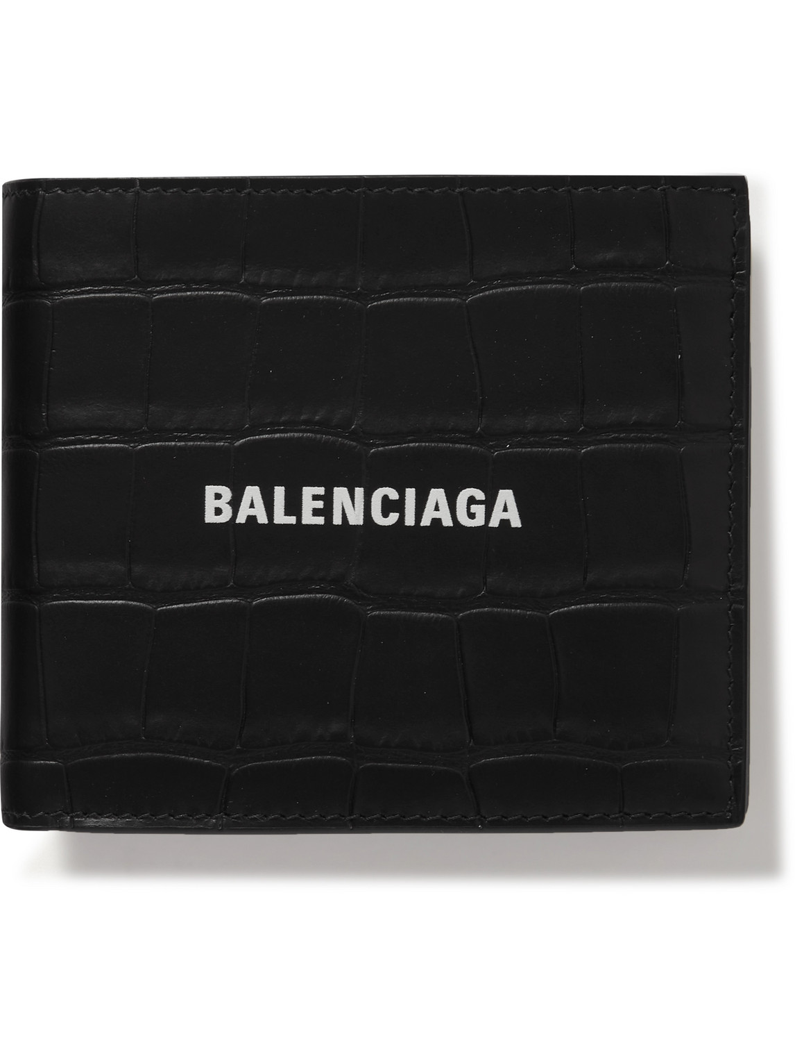 Balenciaga Logo-print Croc-effect Leather Billfold Wallet In Black