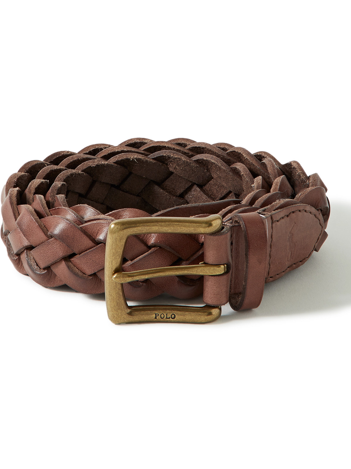 Polo Ralph Lauren Vegan Leather Braided Belt In Brown