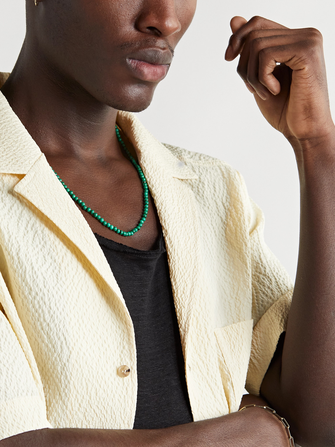 Shop Mateo Gold Malachite Beaded Necklace In Green