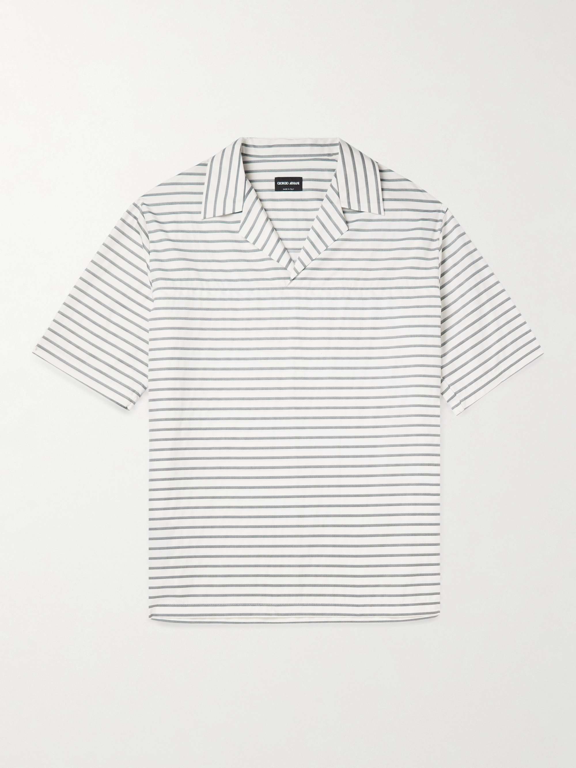 GIORGIO ARMANI Camp-Collar Striped Cotton Polo Shirt