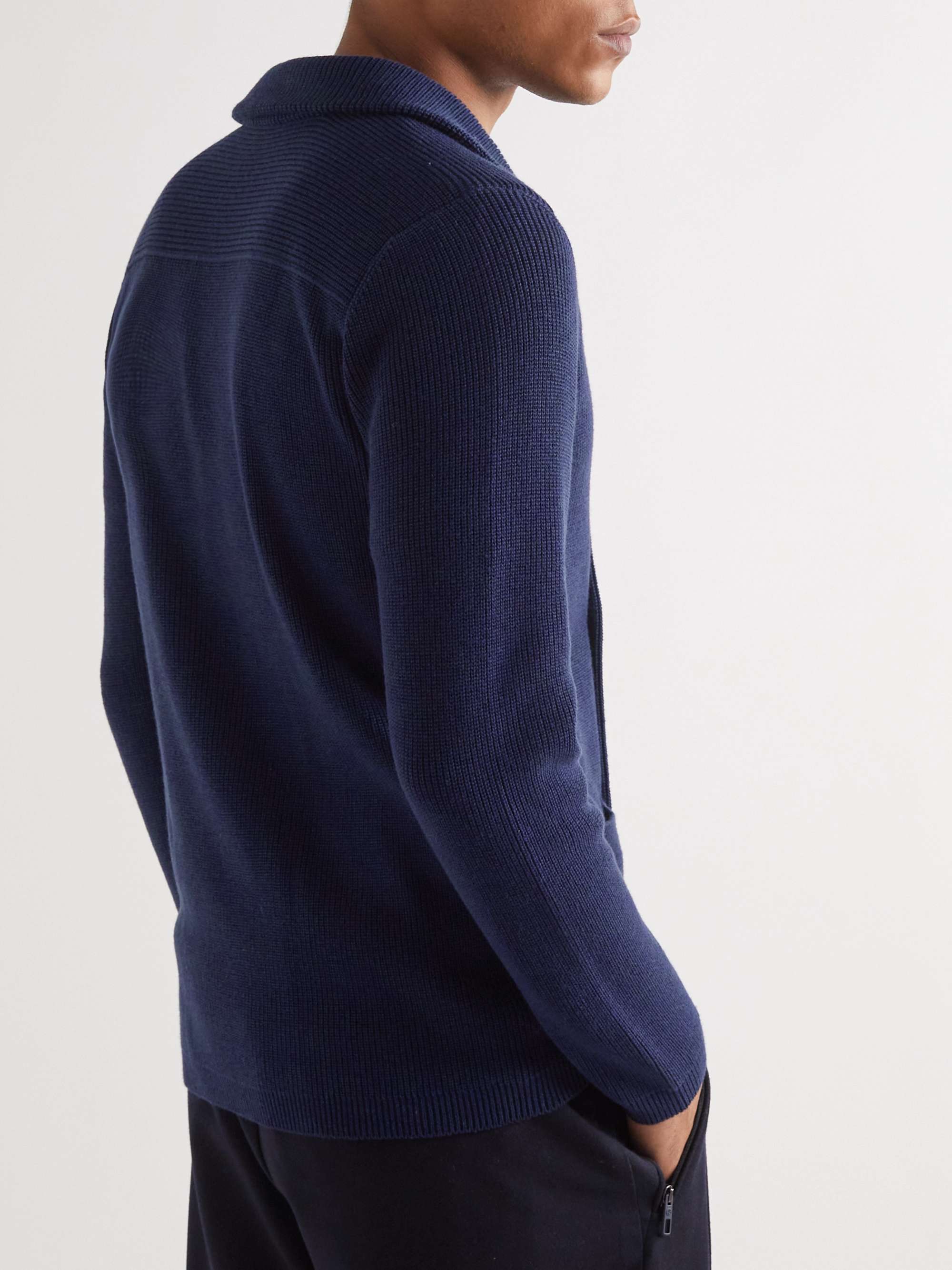 GIORGIO ARMANI Slim-Fit Double-Breasted Ribbed Wool and Cotton-Blend Cardigan