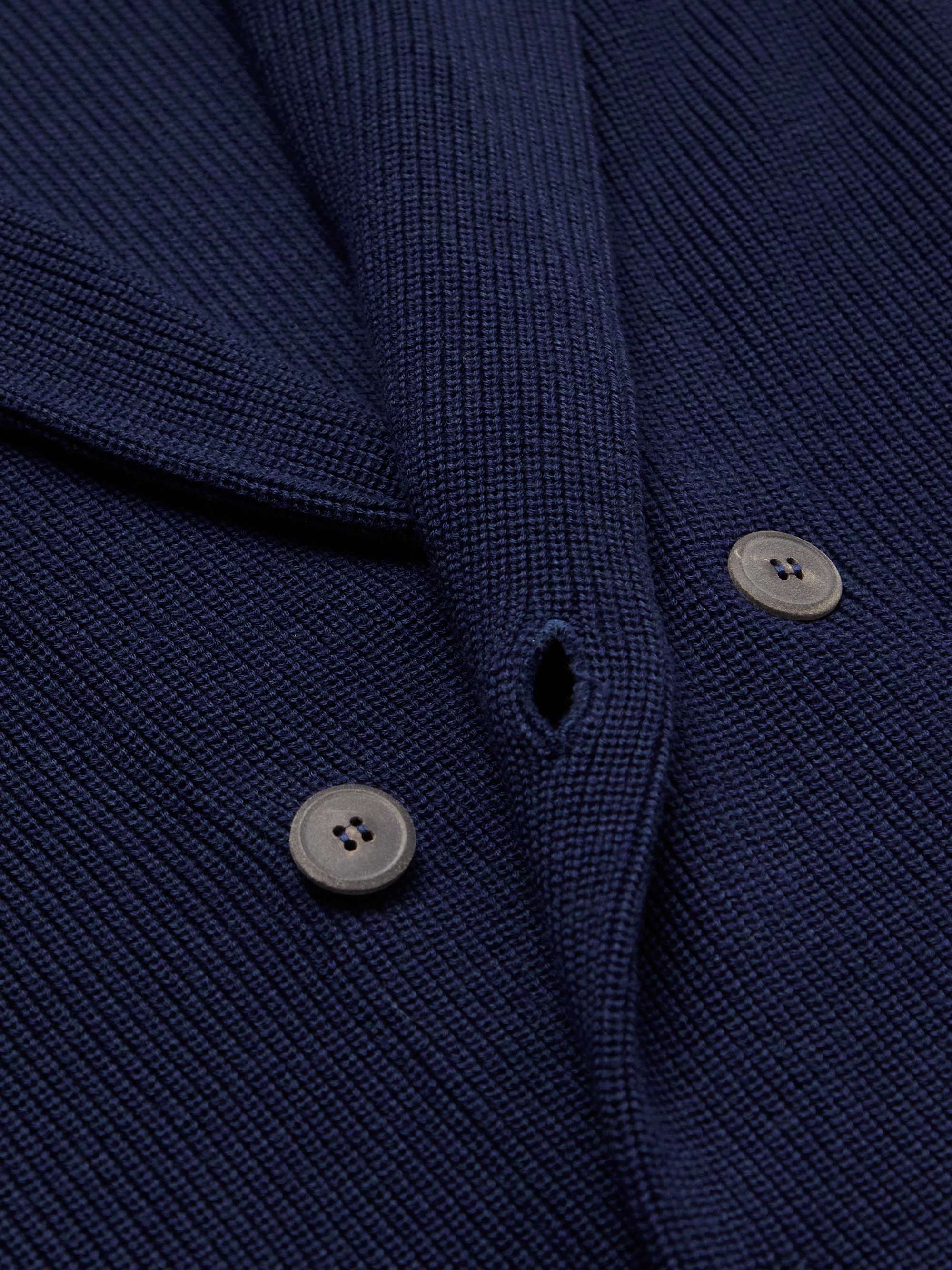 GIORGIO ARMANI Slim-Fit Double-Breasted Ribbed Wool and Cotton-Blend Cardigan