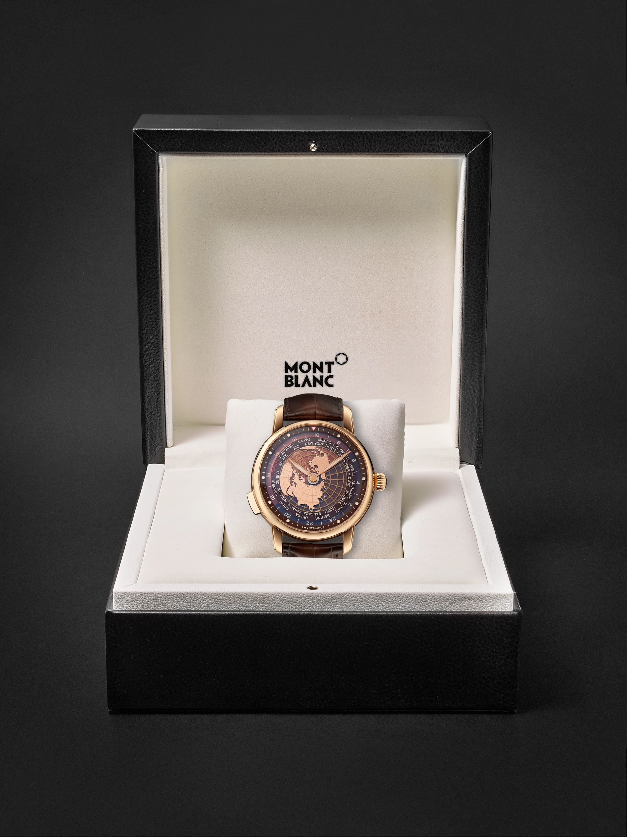 MONTBLANC Star Legacy Orbis Terrarum Limited Edition Automatic 43mm 18-Karat Rose Gold and Alligator Watch, Ref. No. 126109