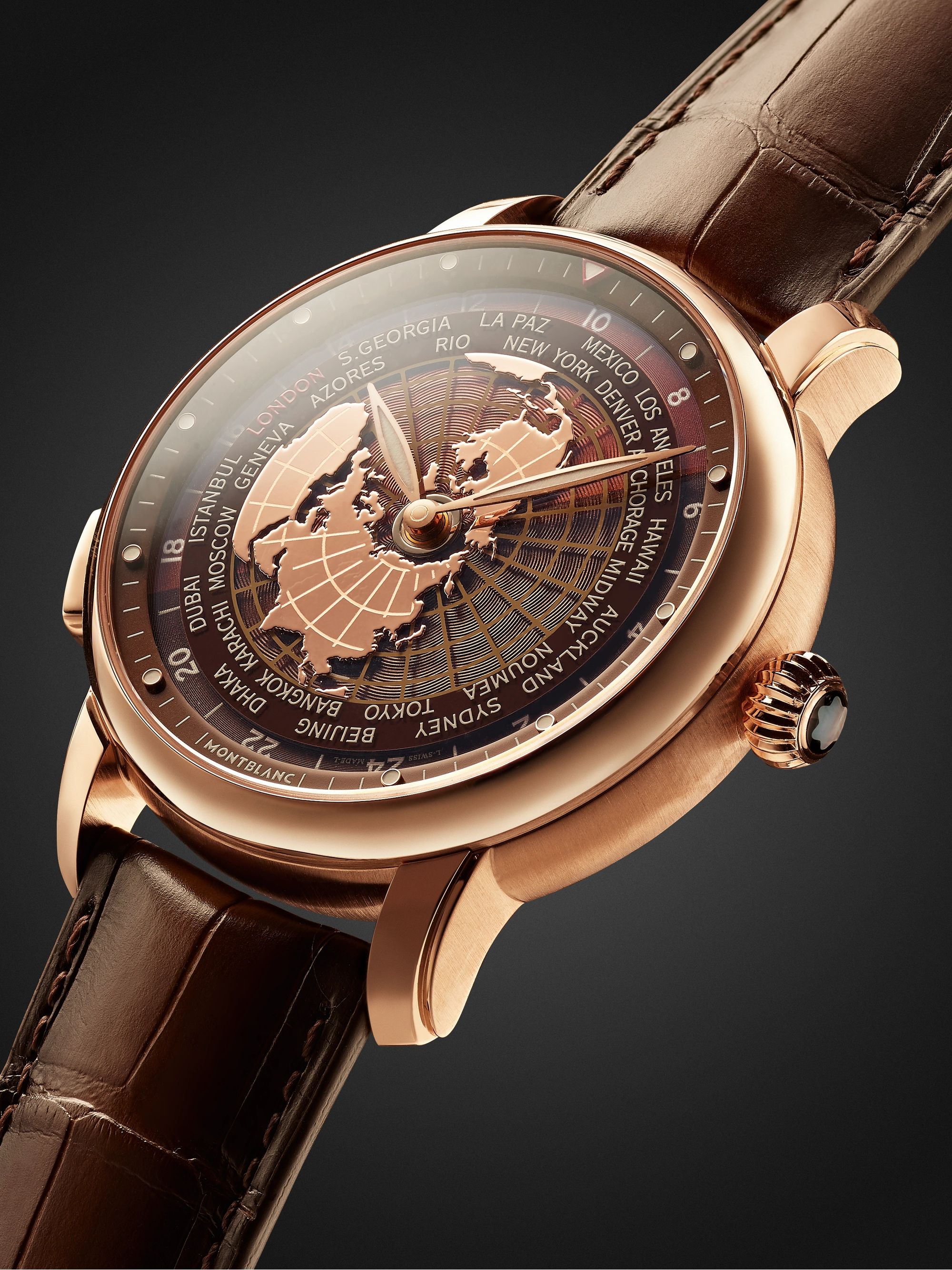 MONTBLANC Star Legacy Orbis Terrarum Limited Edition Automatic 43mm 18-Karat Rose Gold and Alligator Watch, Ref. No. 126109