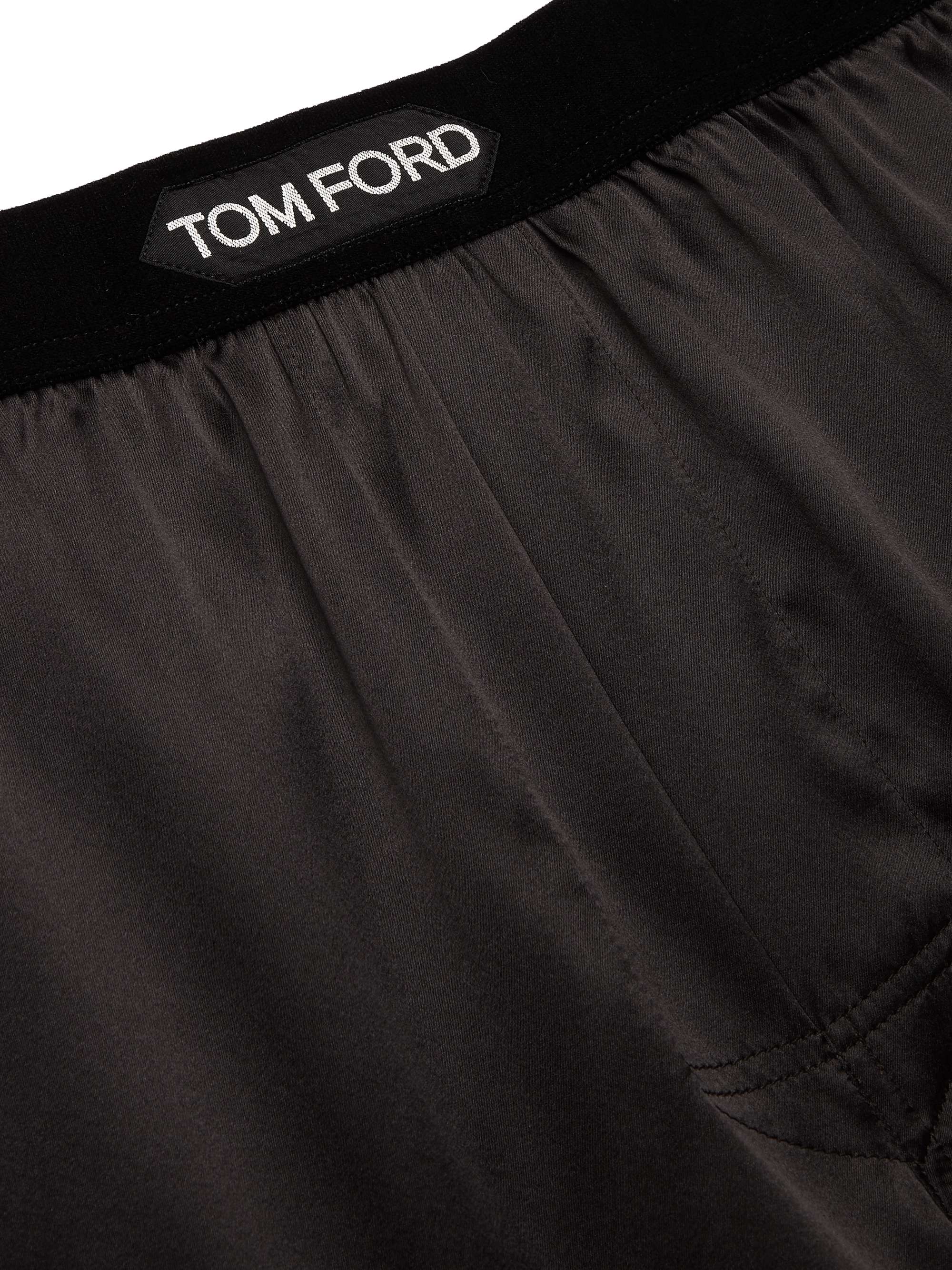 TOM FORD Velvet-Trimmed Stretch-Silk Satin Boxer Shorts