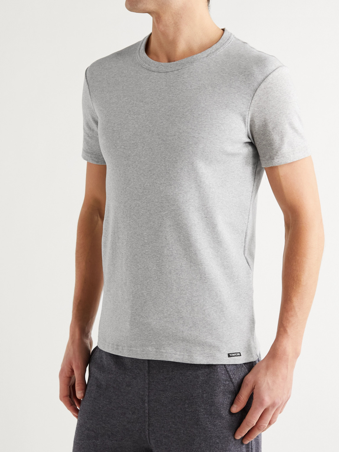 Tom Ford Grey Regular Fit T-shirt With Classic Crew Neckline Tom Ford Grey Regular Fit T-shirt With Classic Crew Neckline