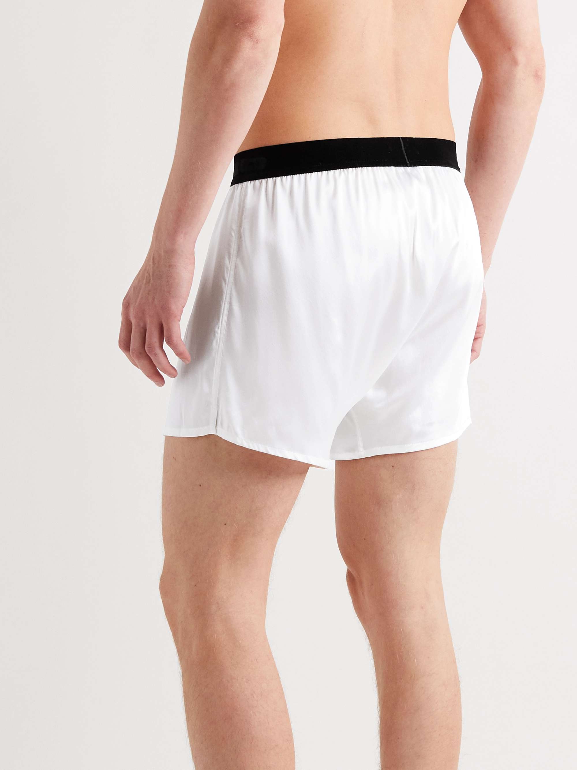 TOM FORD Velvet-Trimmed Stretch-Silk Satin Boxer Shorts