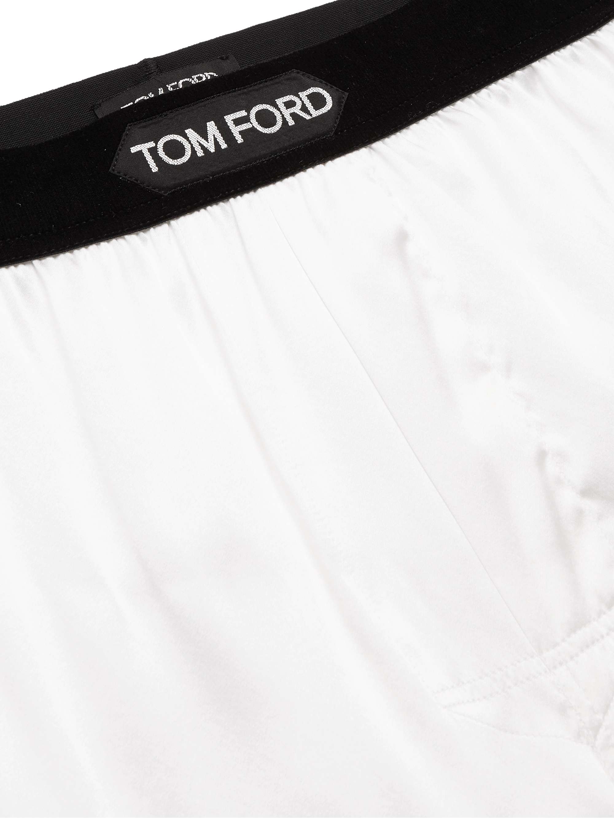 TOM FORD Velvet-Trimmed Stretch-Silk Satin Boxer Shorts