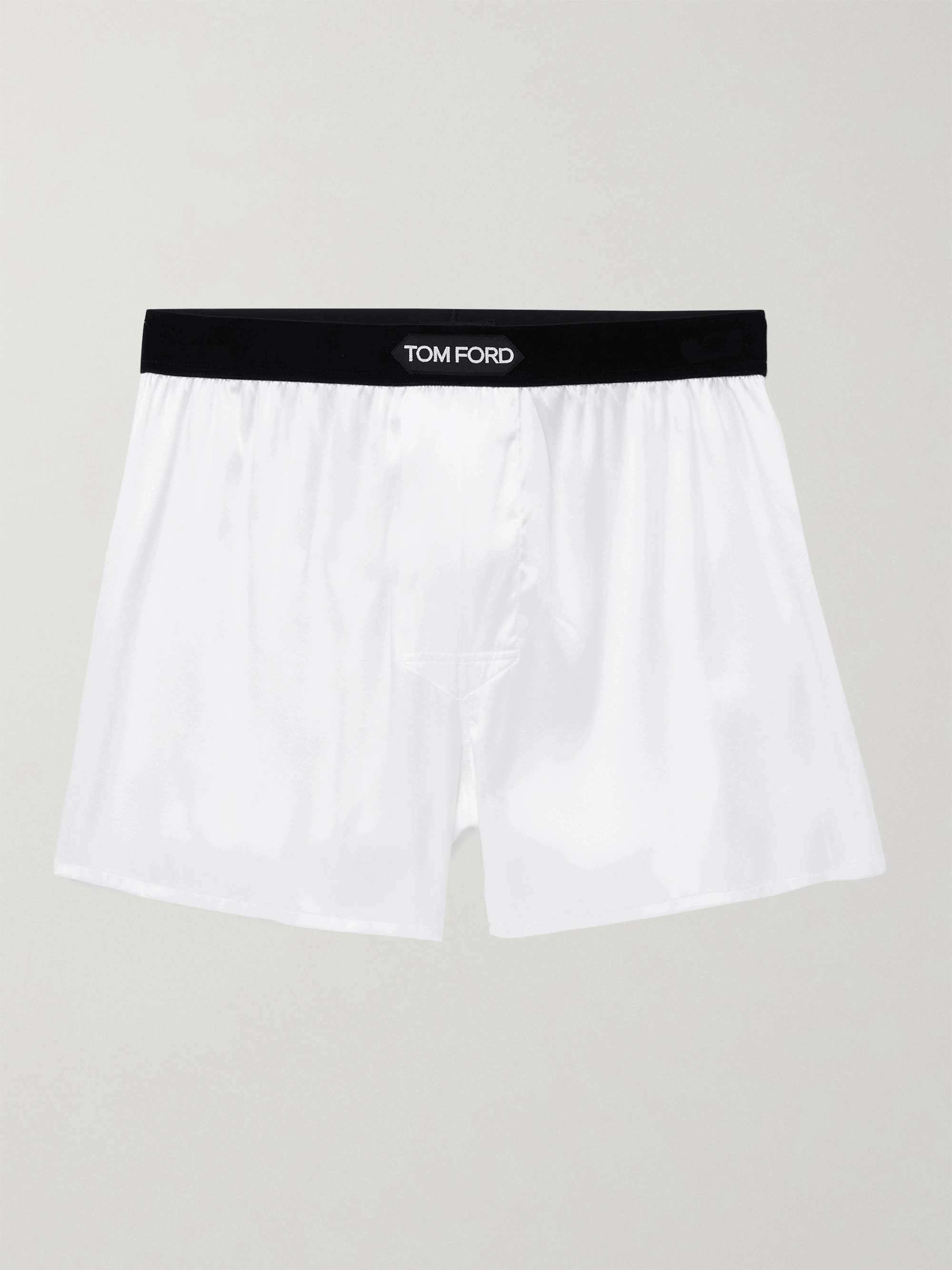 TOM FORD Velvet-Trimmed Stretch-Silk Satin Boxer Shorts for Men