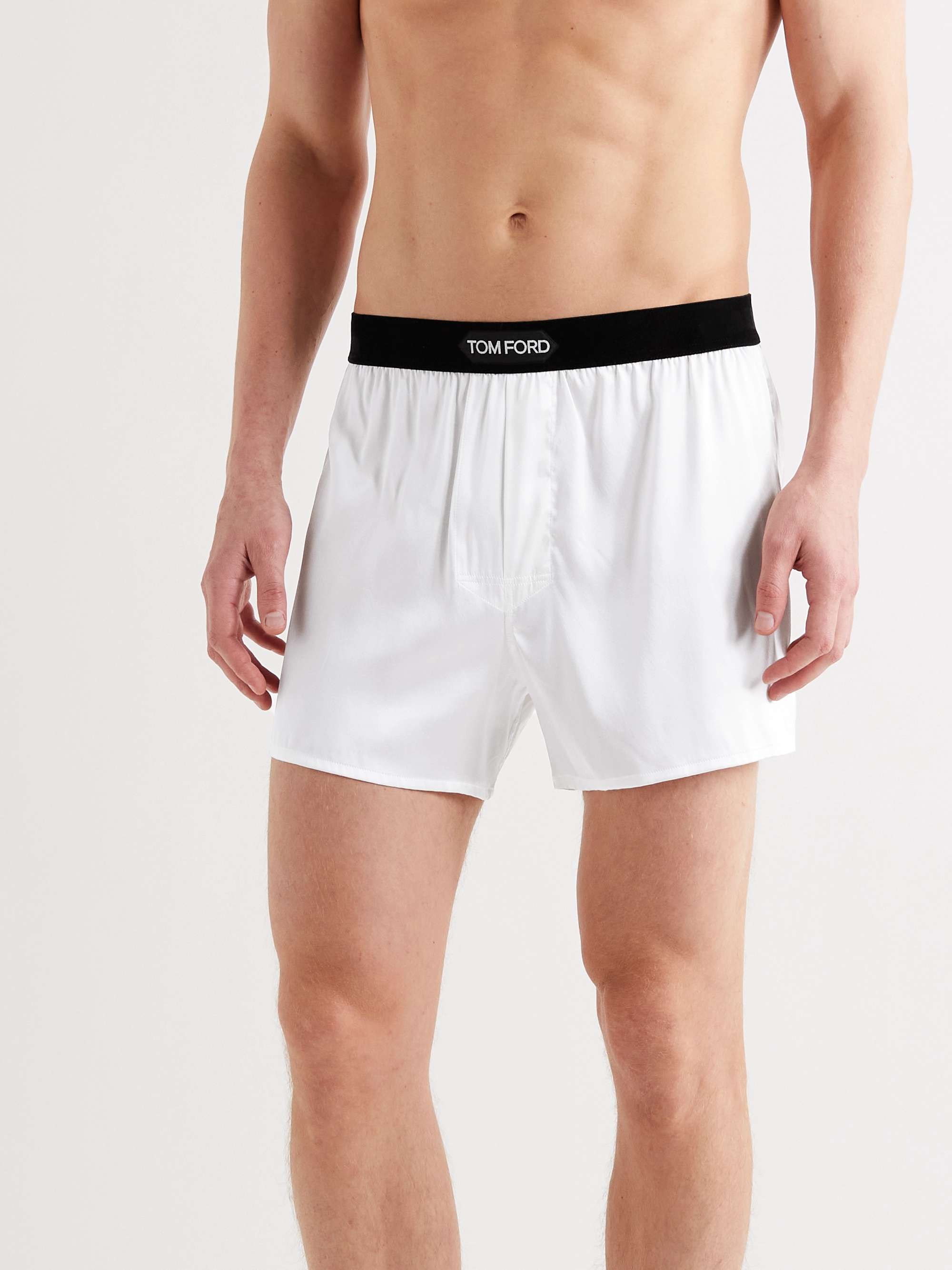 TOM FORD Velvet-Trimmed Stretch-Silk Satin Boxer Shorts for Men