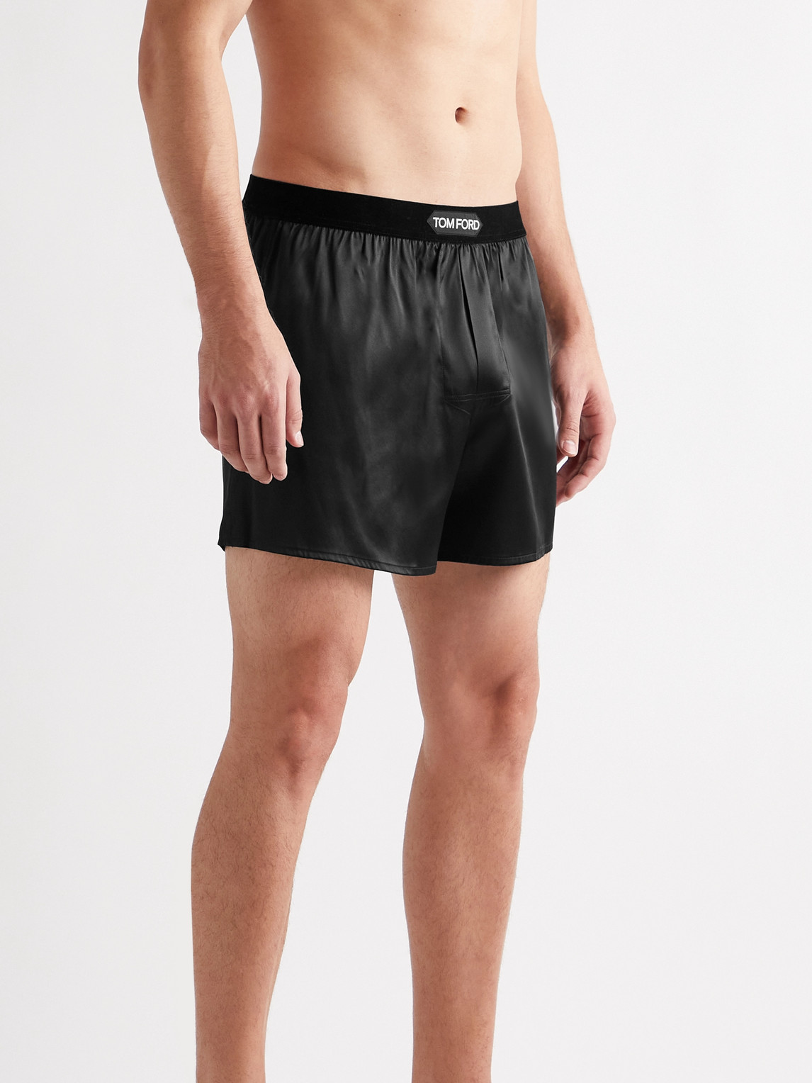 Velvet-Trimmed Stretch-Silk Satin Boxer Shorts — 2