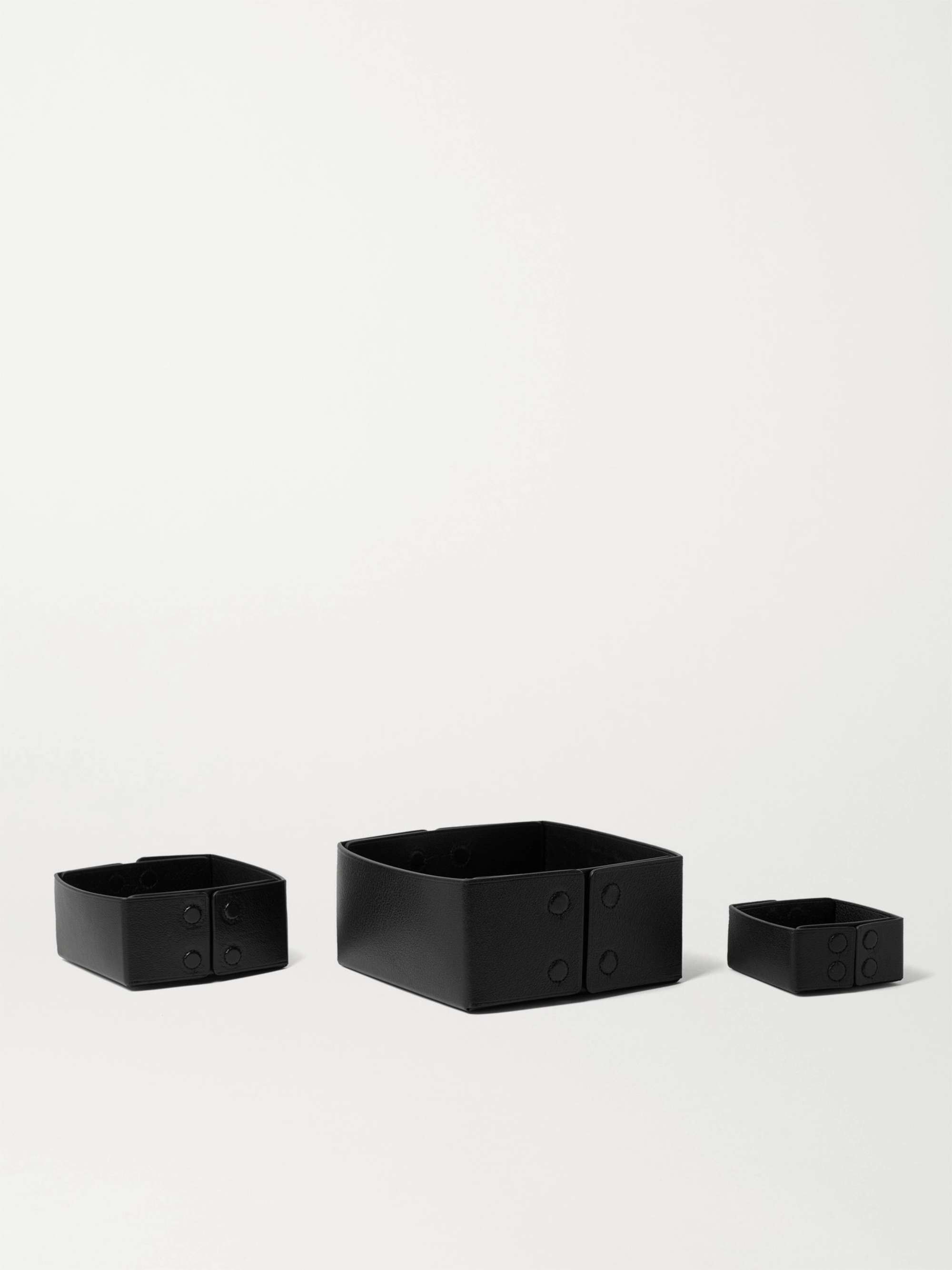 MÉTIER Set of Three Reversible Collapsible Full-Grain Leather Boxes