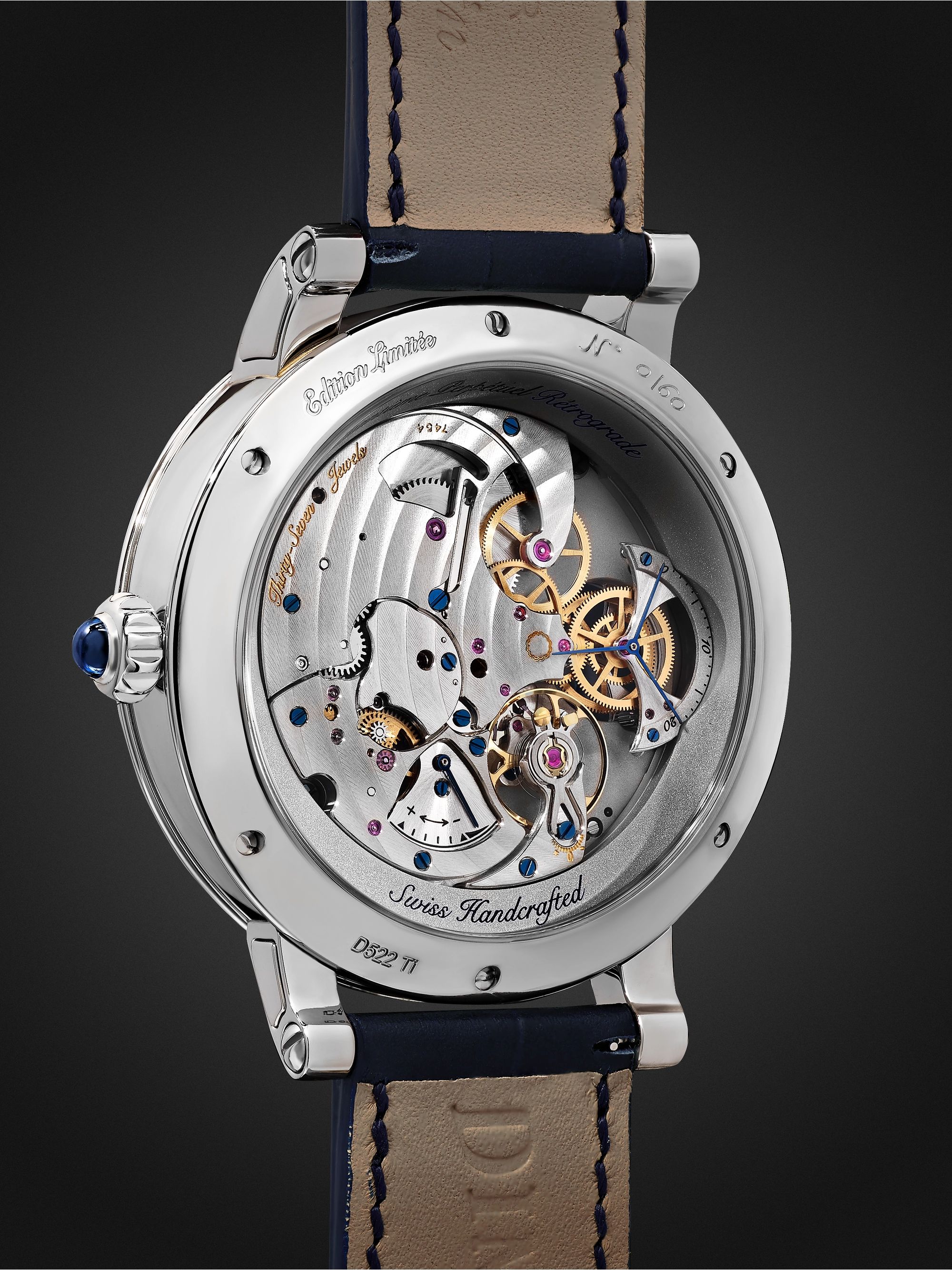 BOVET Récital 21 Limited Edition Hand-Wound Perpetual Calendar 44.4mm Titanium and Croc-Effect Leather Watch, Ref. No. R210002