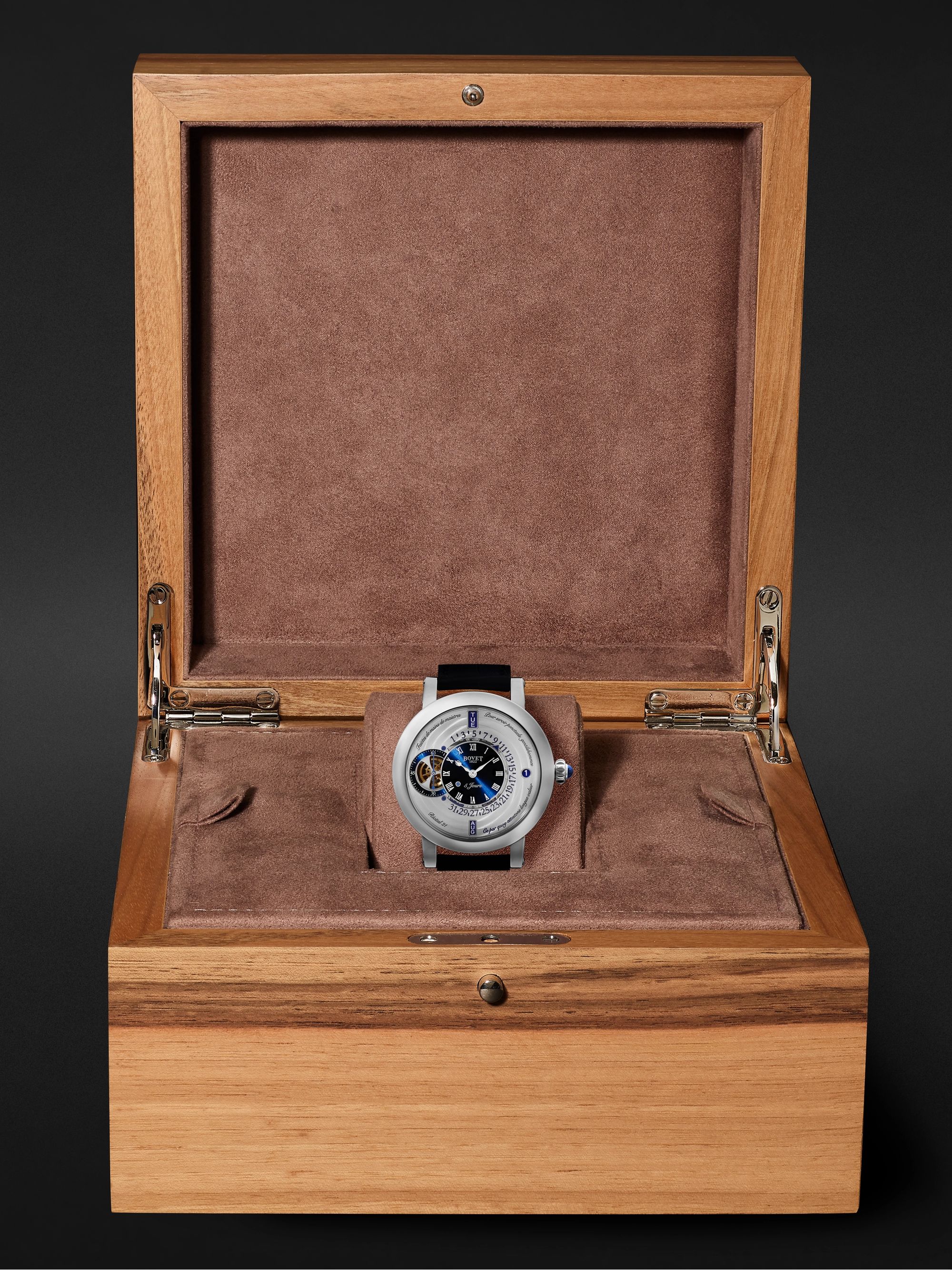 BOVET Récital 21 Limited Edition Hand-Wound Perpetual Calendar 44.4mm Titanium and Croc-Effect Leather Watch, Ref. No. R210002