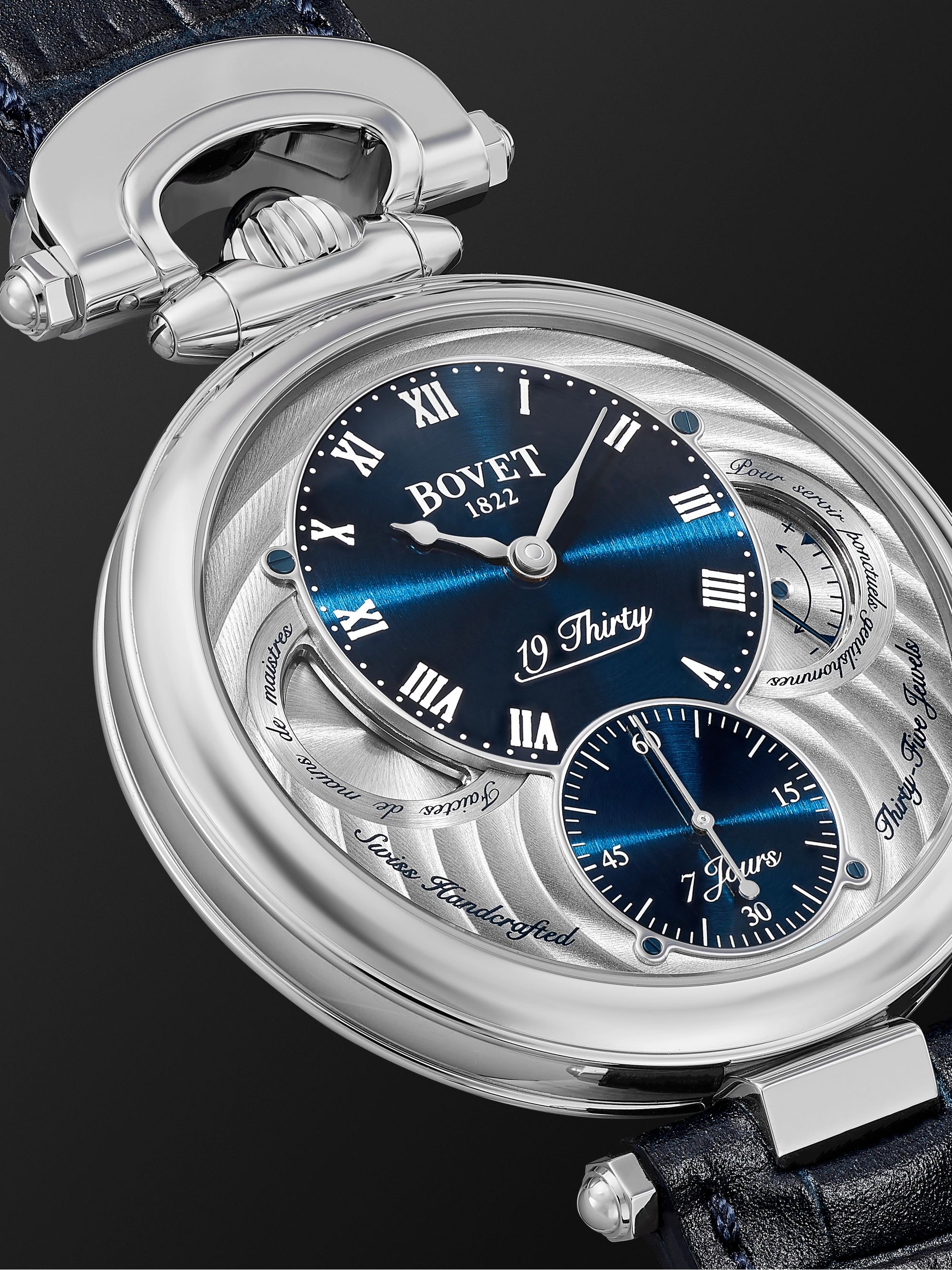 BOVET 19Thirty Fleurier Hand-Wound 42mm Stainless Steel and Leather Watch, Ref. No. NTS0004