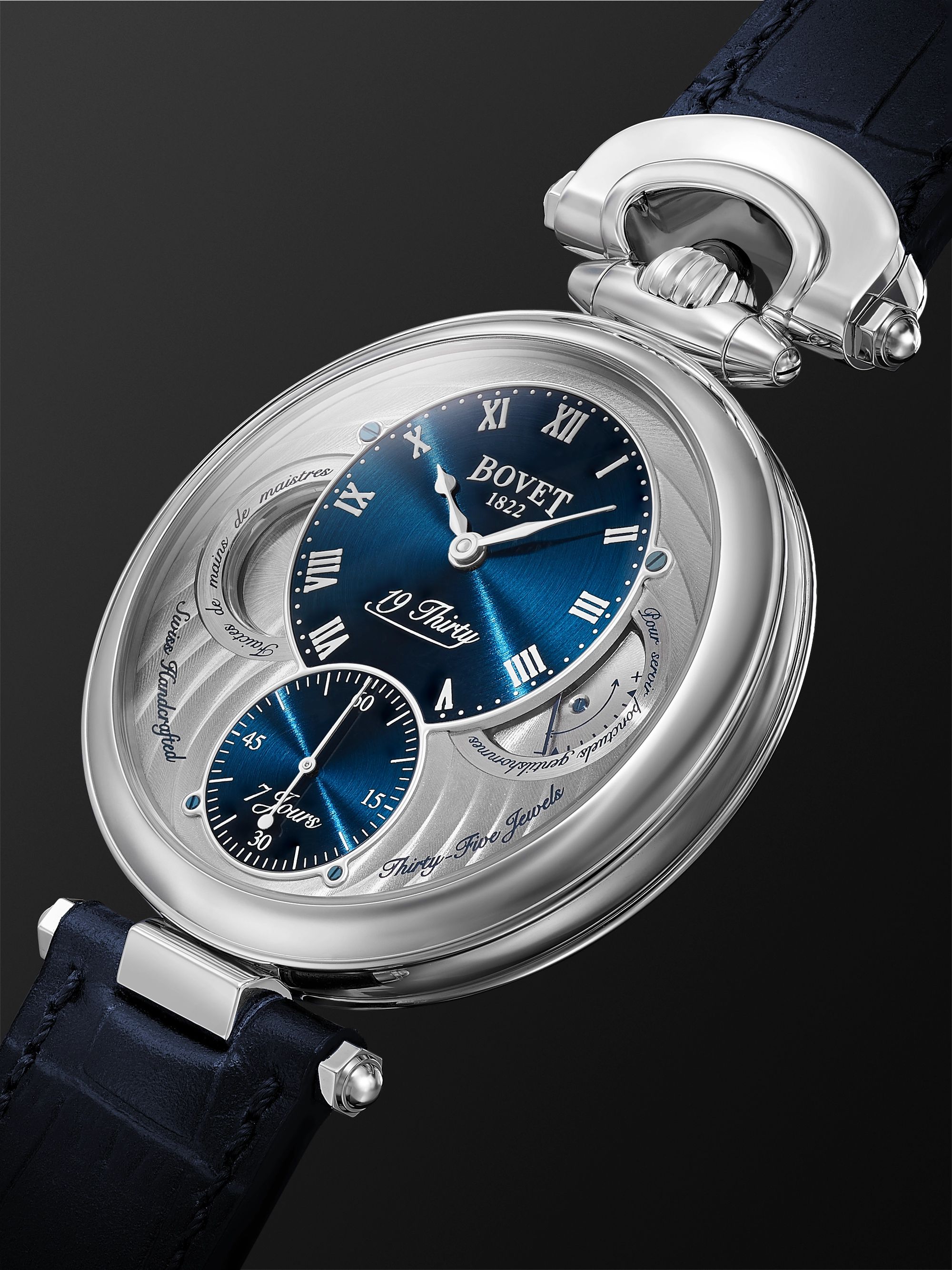 BOVET 19Thirty Fleurier Hand-Wound 42mm Stainless Steel and Leather Watch, Ref. No. NTS0004