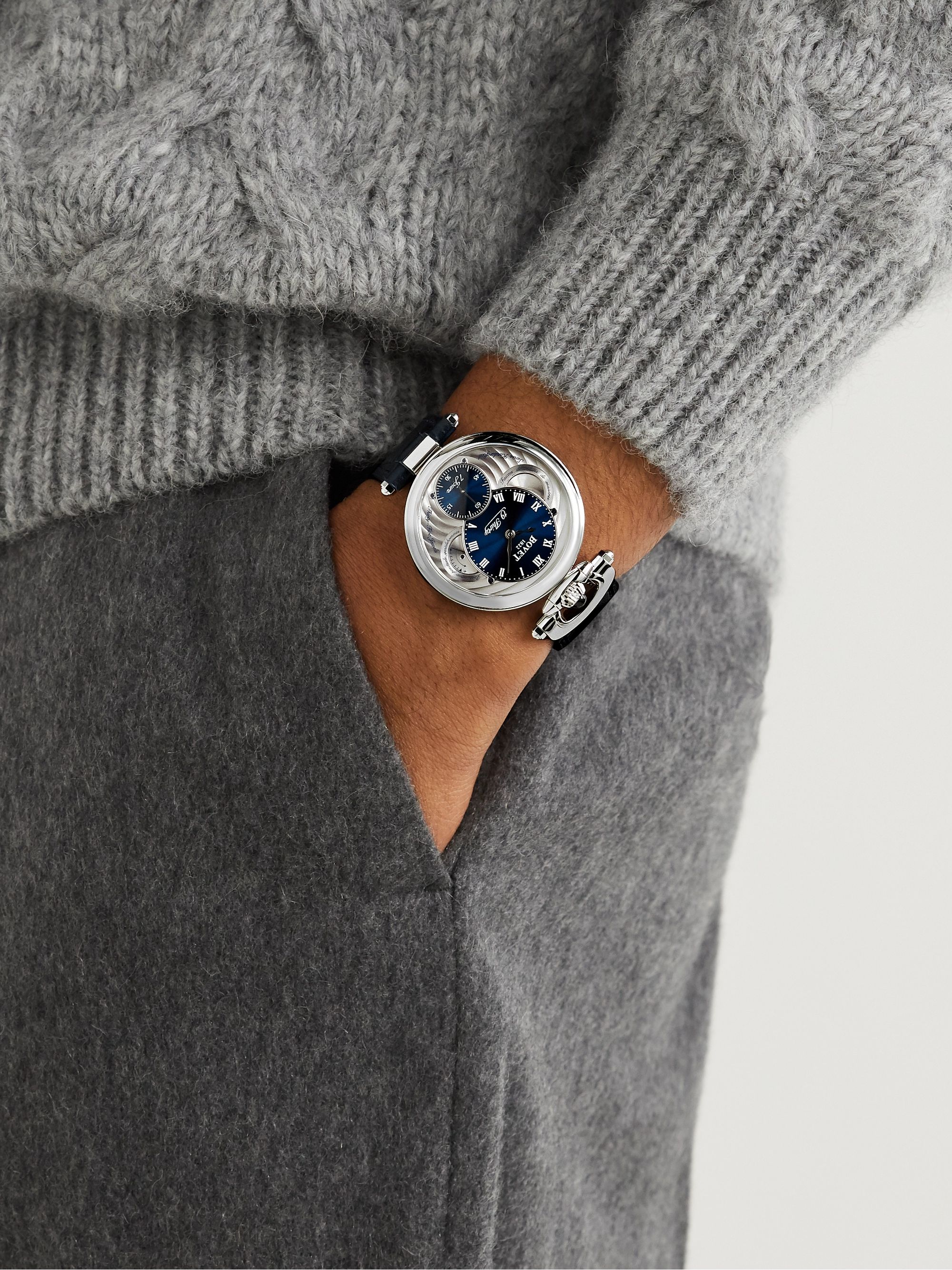 BOVET 19Thirty Fleurier Hand-Wound 42mm Stainless Steel and Leather Watch, Ref. No. NTS0004
