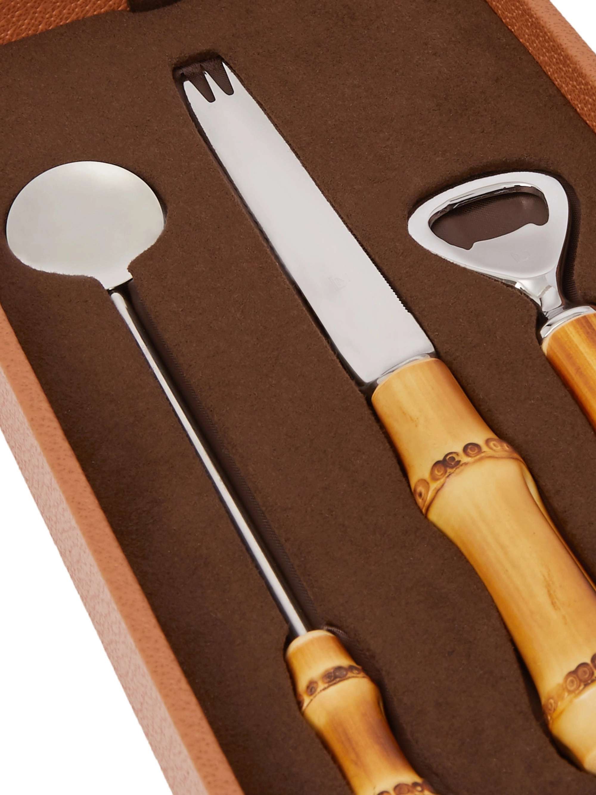 LORENZI MILANO Bamboo, Leather and Stainless Steel Cocktail Set