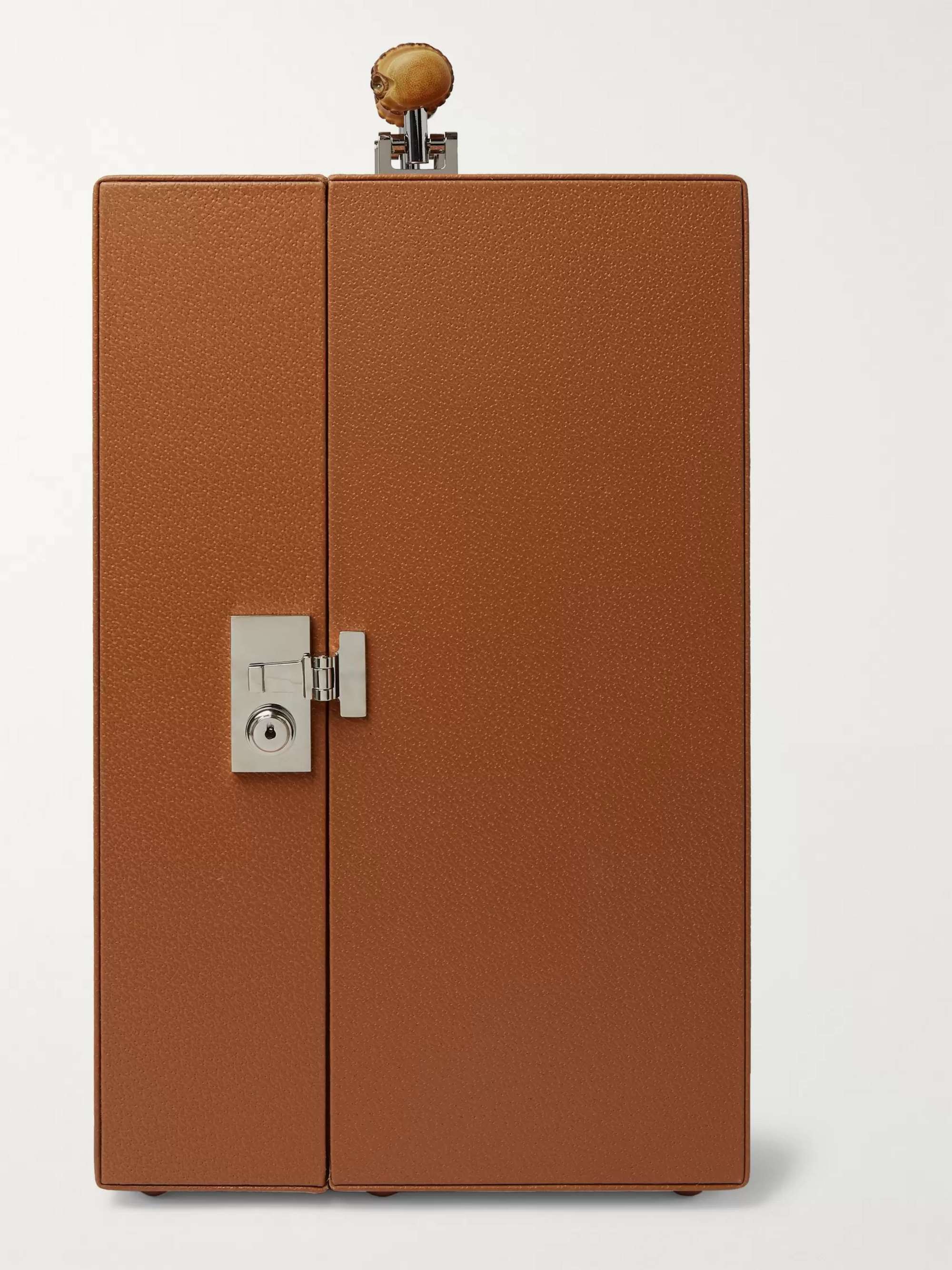 LORENZI MILANO Full-Grain Leather and Bamboo Travel Champagne Cabinet