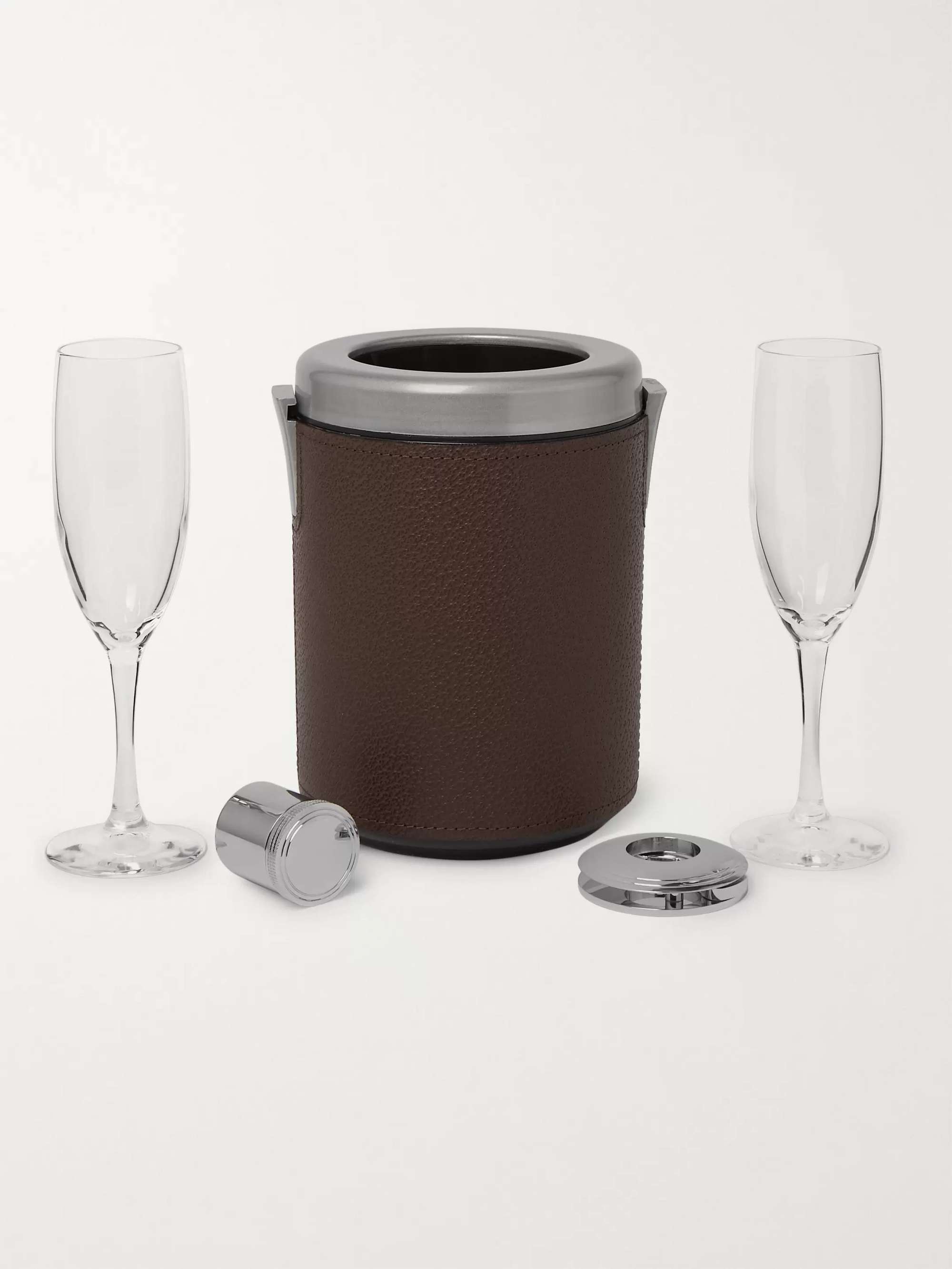 LORENZI MILANO Full-Grain Leather and Bamboo Travel Champagne Cabinet