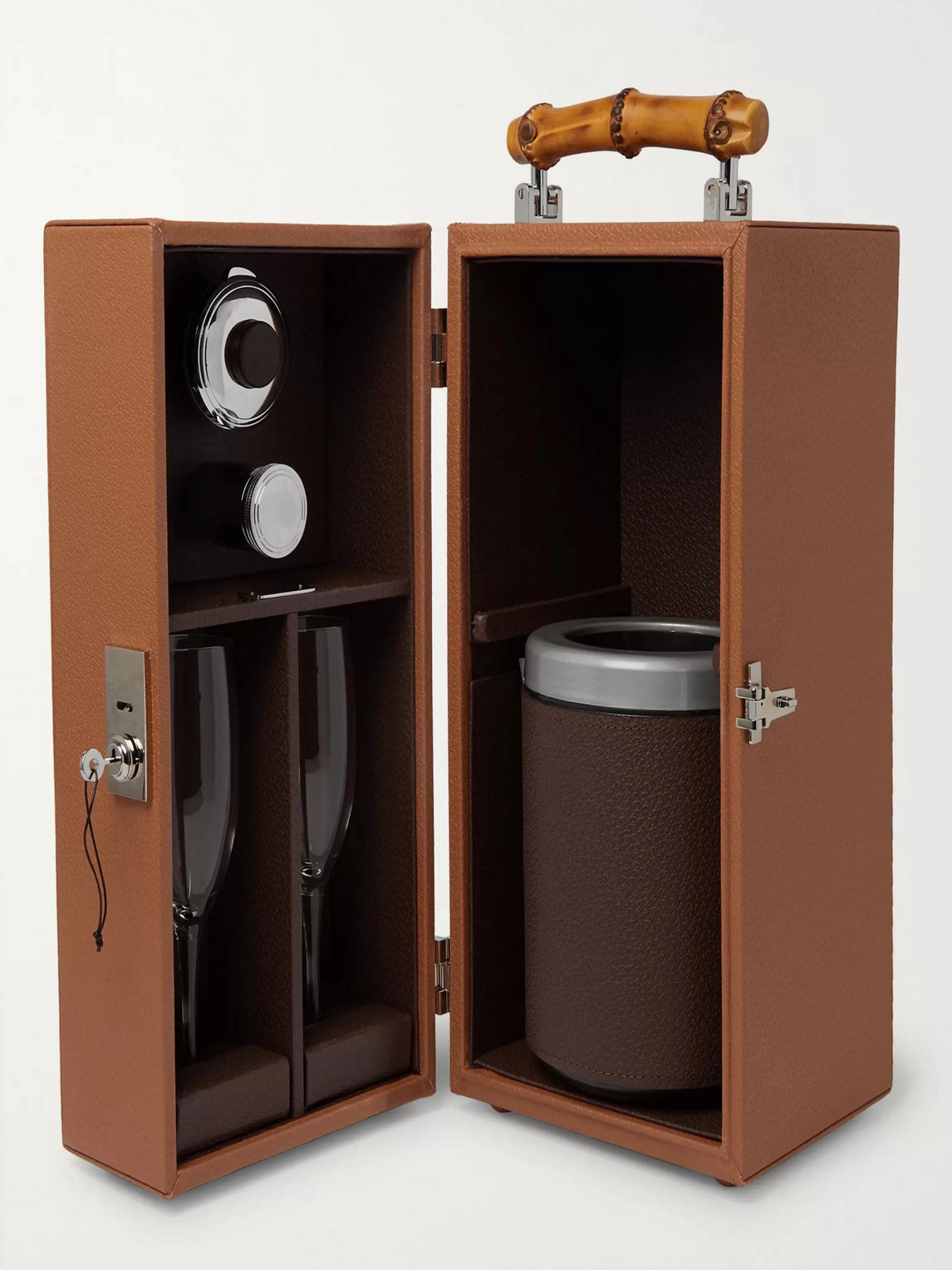 Lorenzi Milano Full-Grain Leather and Bamboo Travel Champagne Cabinet - Men