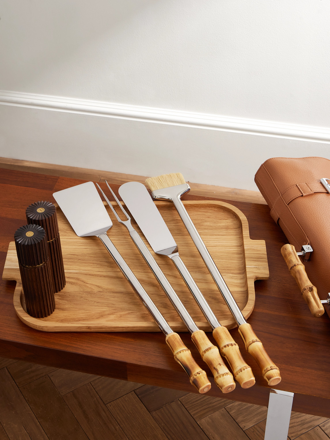 Bamboo, Leather and Stainless Steel Travel BBQ Set — 2