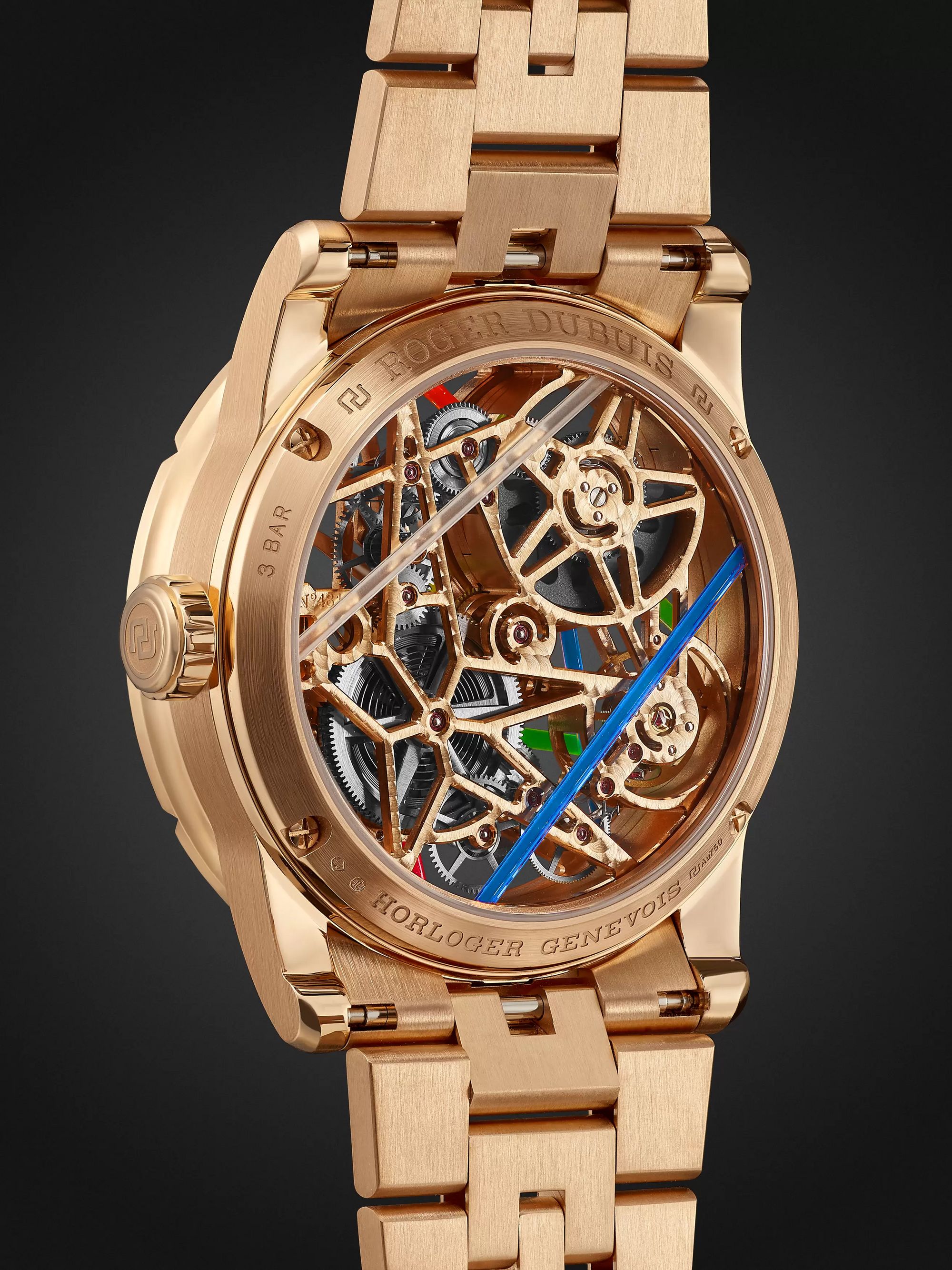 ROGER DUBUIS Excalibur Blacklight Limited Edition Automatic Skeleton 42mm 18-Karat Pink Gold and Multi-Stone Watch, Ref. No. RDDBEX0861