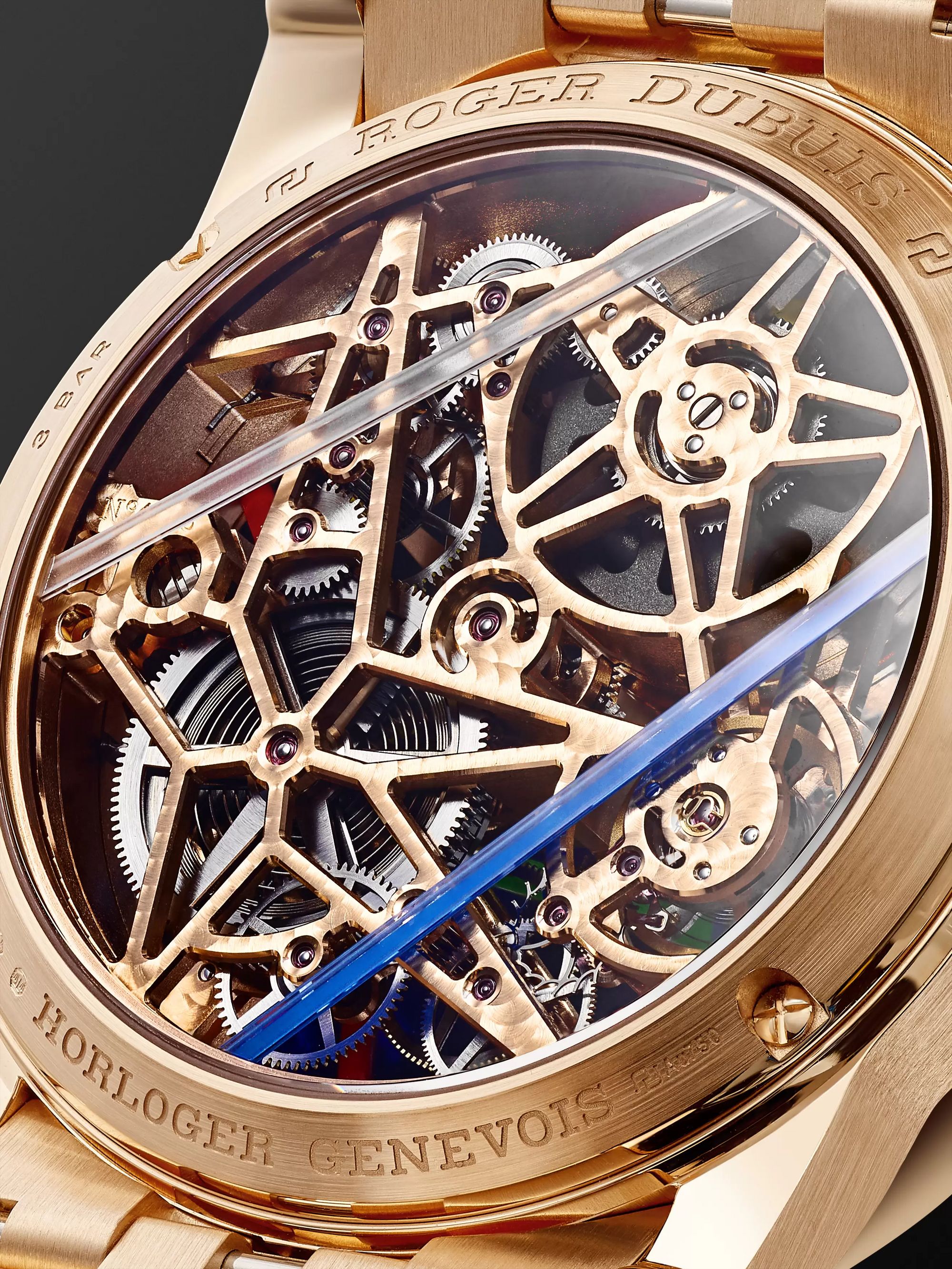 ROGER DUBUIS Excalibur Blacklight Limited Edition Automatic Skeleton 42mm 18-Karat Pink Gold and Multi-Stone Watch, Ref. No. RDDBEX0861