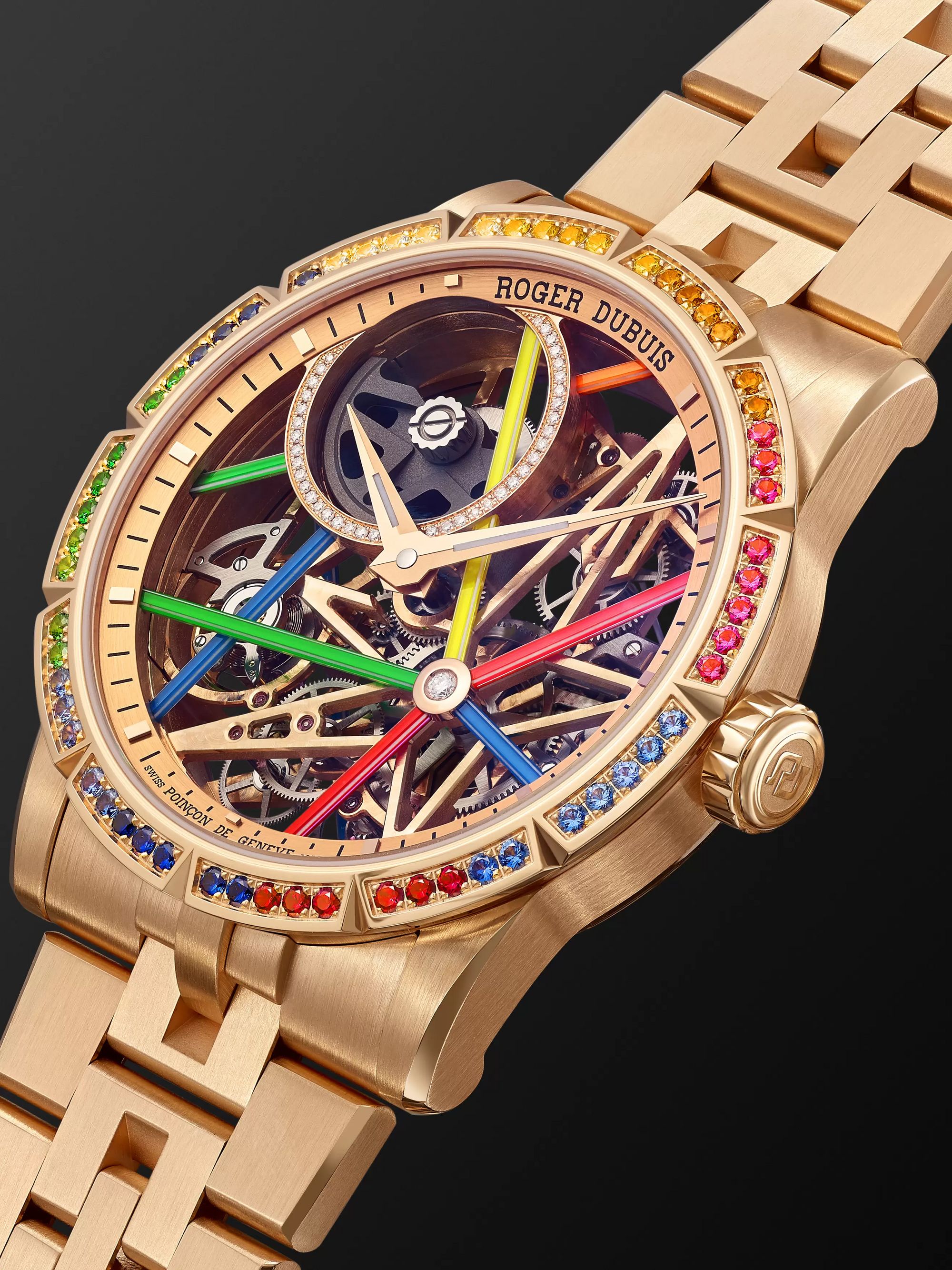 ROGER DUBUIS Excalibur Blacklight Limited Edition Automatic Skeleton 42mm 18-Karat Pink Gold and Multi-Stone Watch, Ref. No. RDDBEX0861