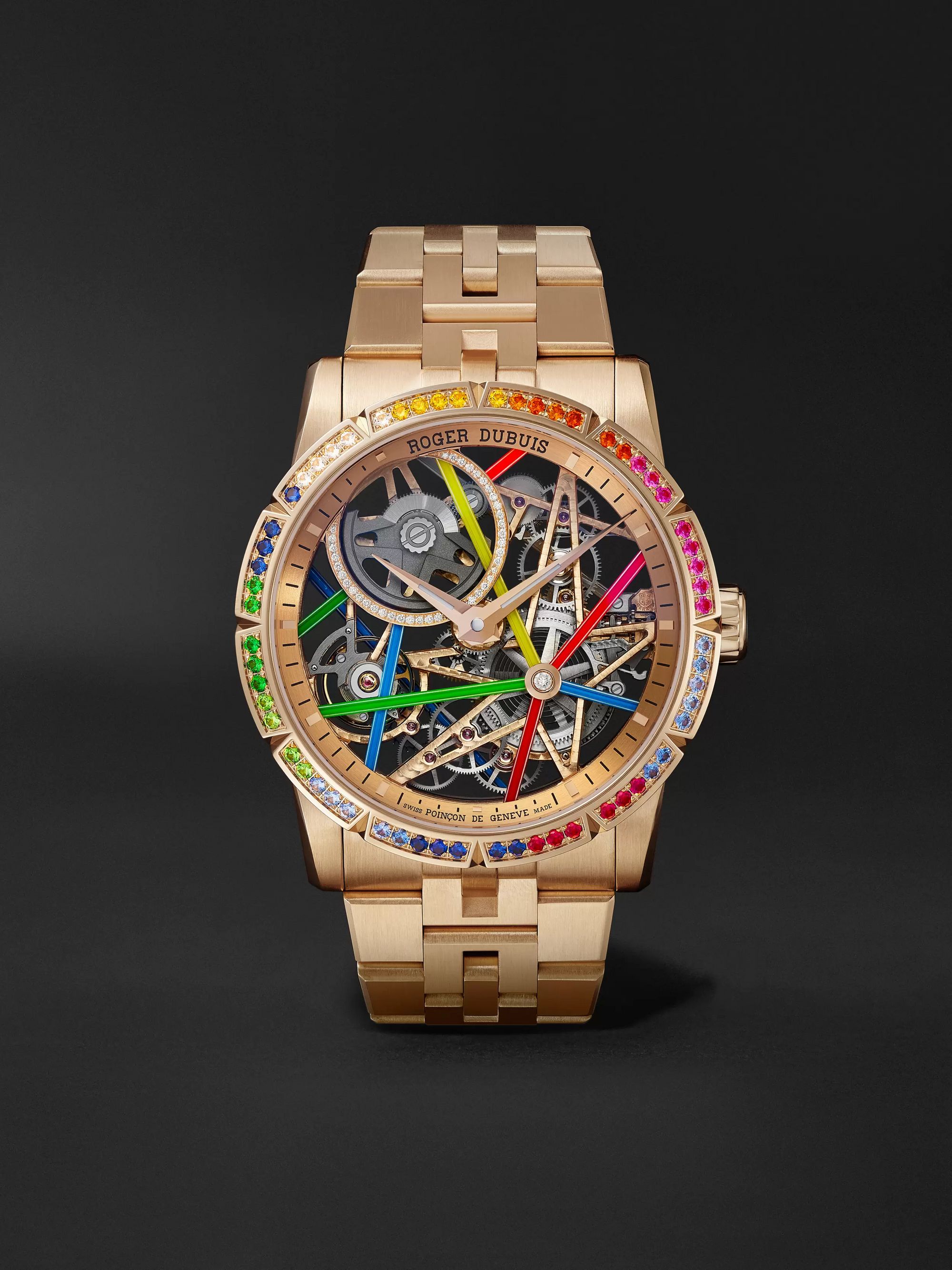 ROGER DUBUIS Excalibur Blacklight Limited Edition Automatic Skeleton 42mm 18-Karat Pink Gold and Multi-Stone Watch, Ref. No. RDDBEX0861