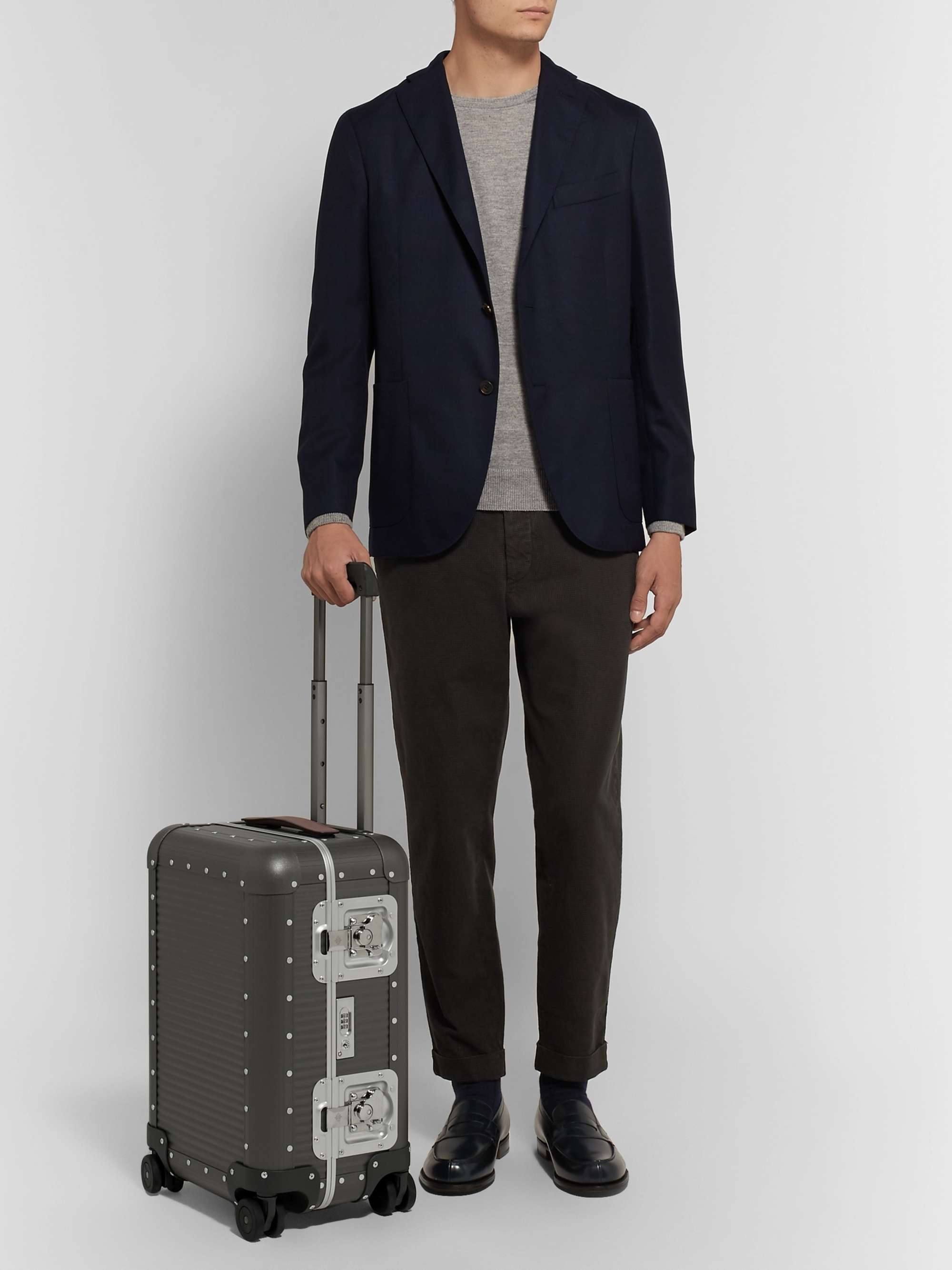 FPM MILANO Spinner 53cm Leather-Trimmed Aluminium Carry-On Suitcase