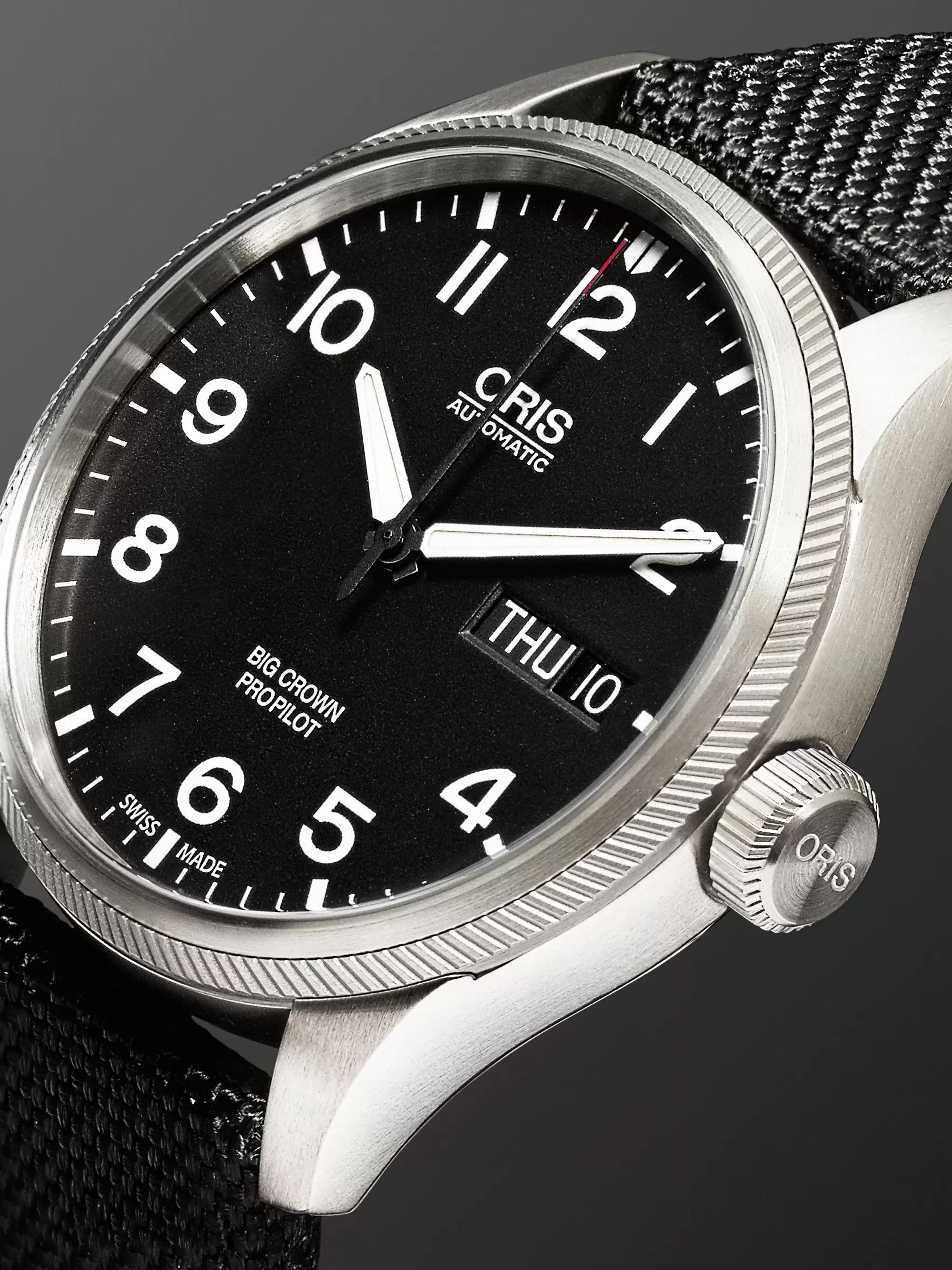 ORIS Big Crown ProPilot Day-Date 45mm Stainless Steel and Canvas Watch, Ref. No. 752 7698 4164FC
