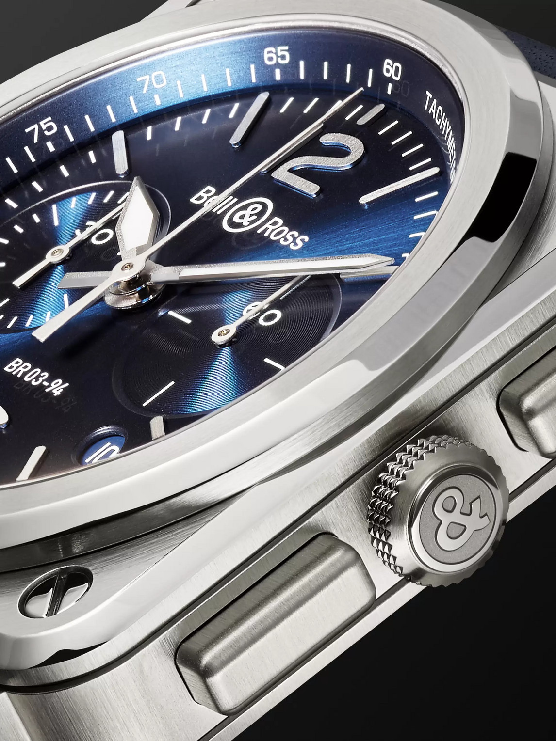  Bell & Ross - Br 03-94 Blue Steel Automatic Chronograph 42mm Steel And Leather Watch, Ref. No. Br0394‐blu-­st/sca - Men - Blue 