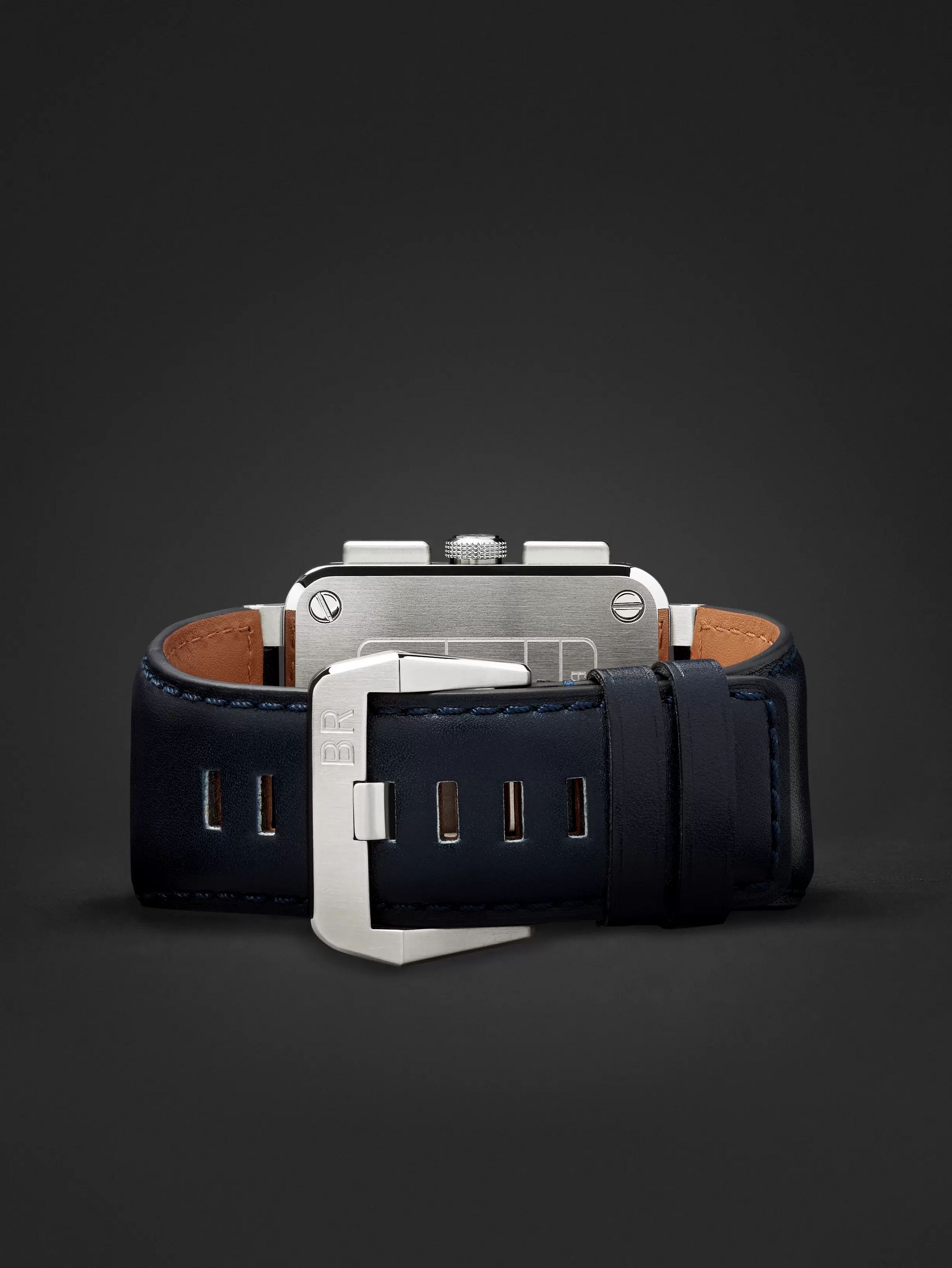 BELL & ROSS BR 03-94 42mm Steel and Leather Chronograph Watch, Ref. No. BR0394-­‐BLU-­‐ST/SCA