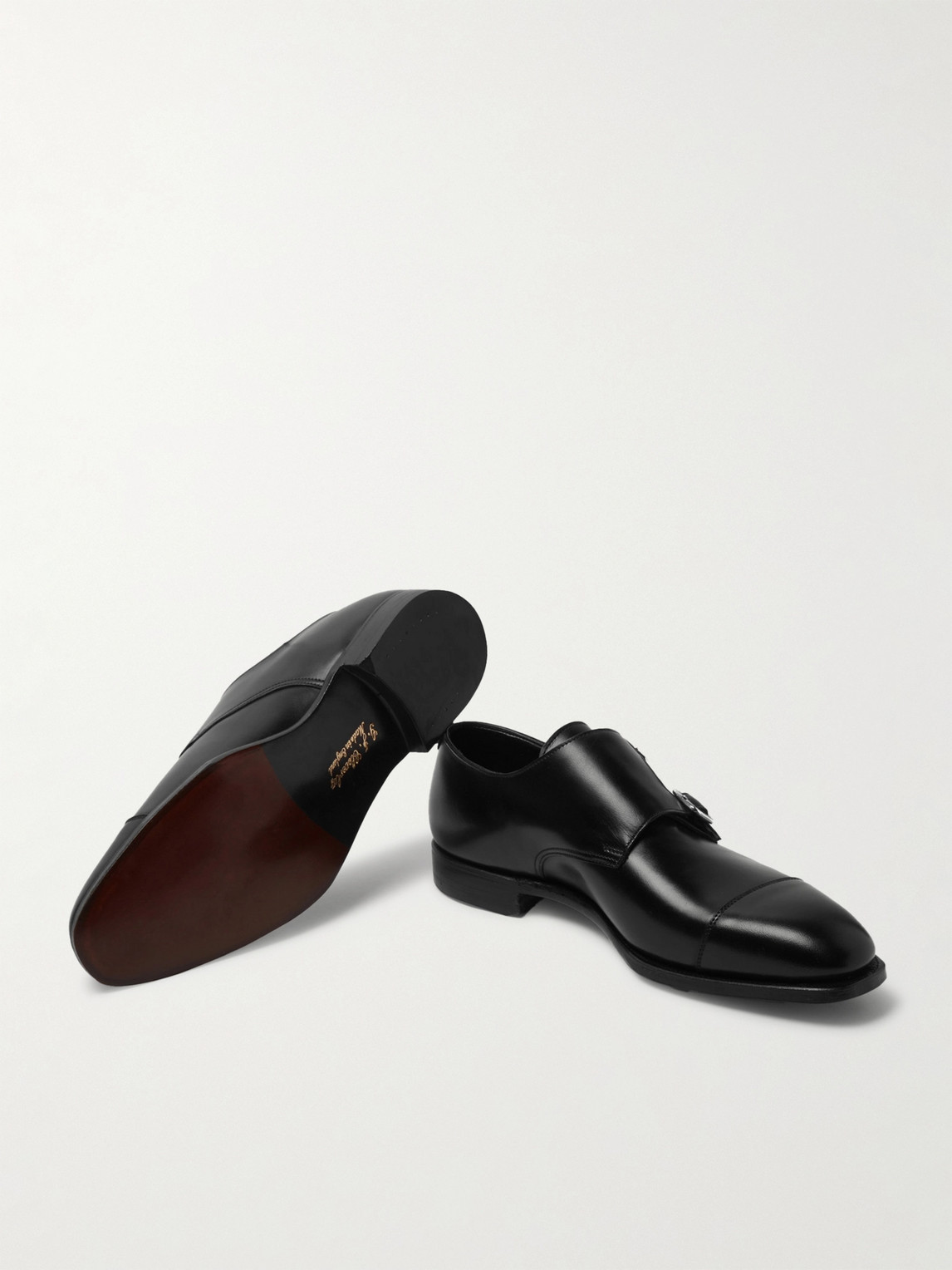 Shop George Cleverley Thomas Cap-toe Leather Monk-strap Shoes In Black
