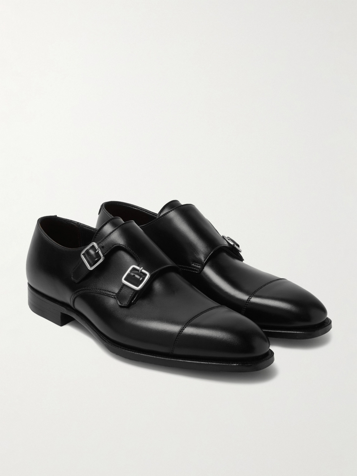 Shop George Cleverley Thomas Cap-toe Leather Monk-strap Shoes In Black