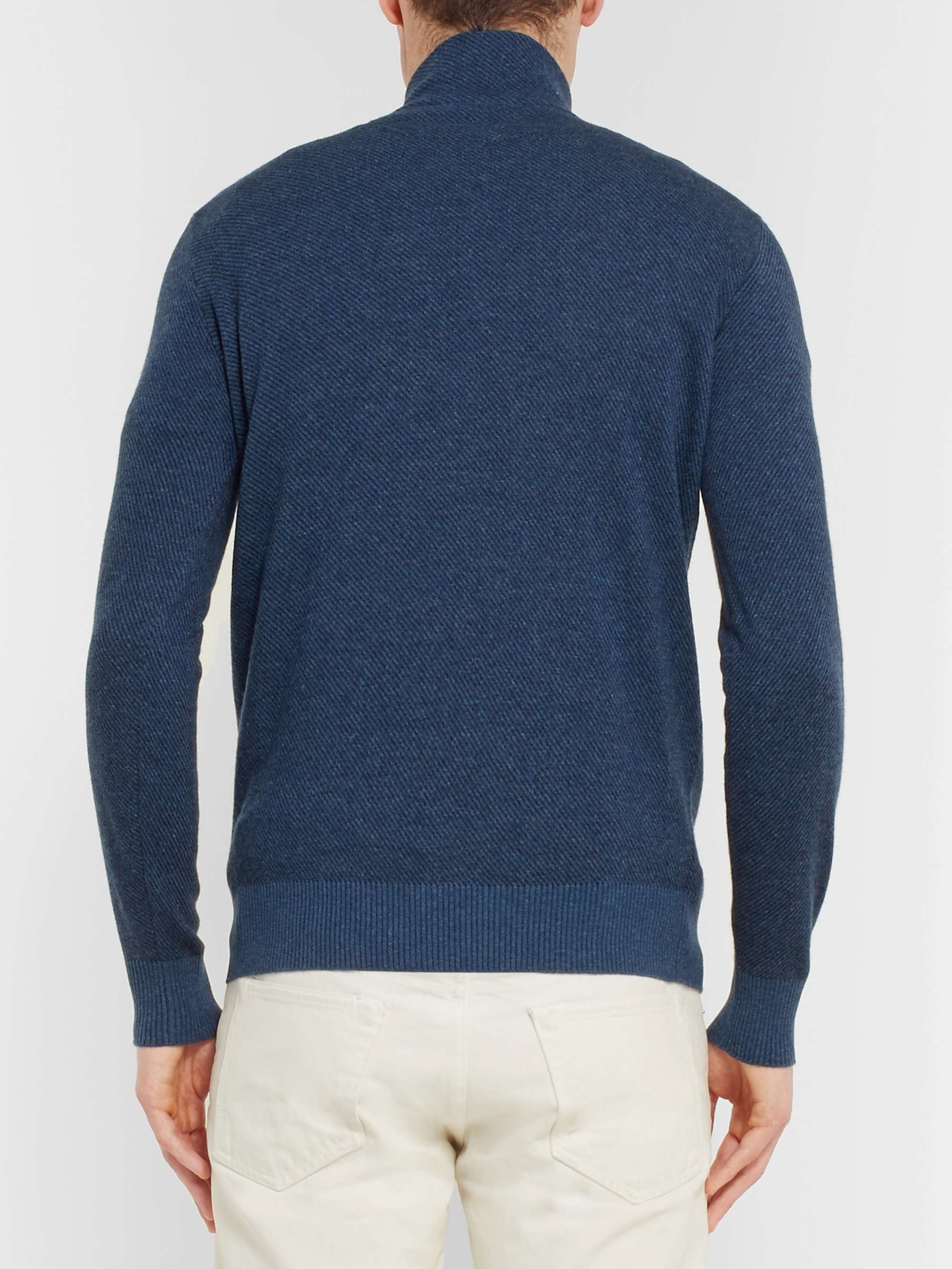 LORO PIANA Roadster Striped Cashmere Half-Zip Sweater