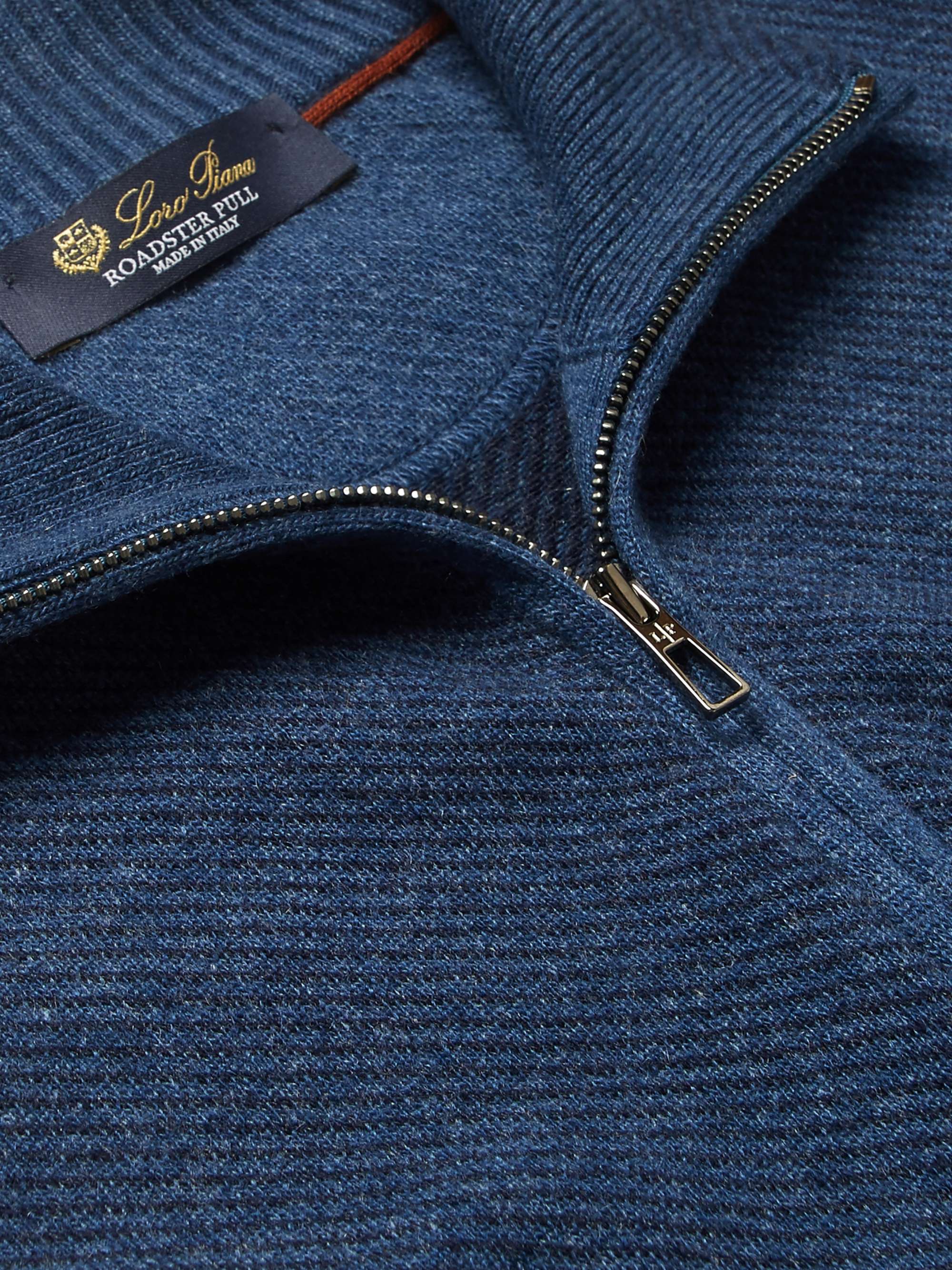 LORO PIANA Roadster Striped Cashmere Half-Zip Sweater