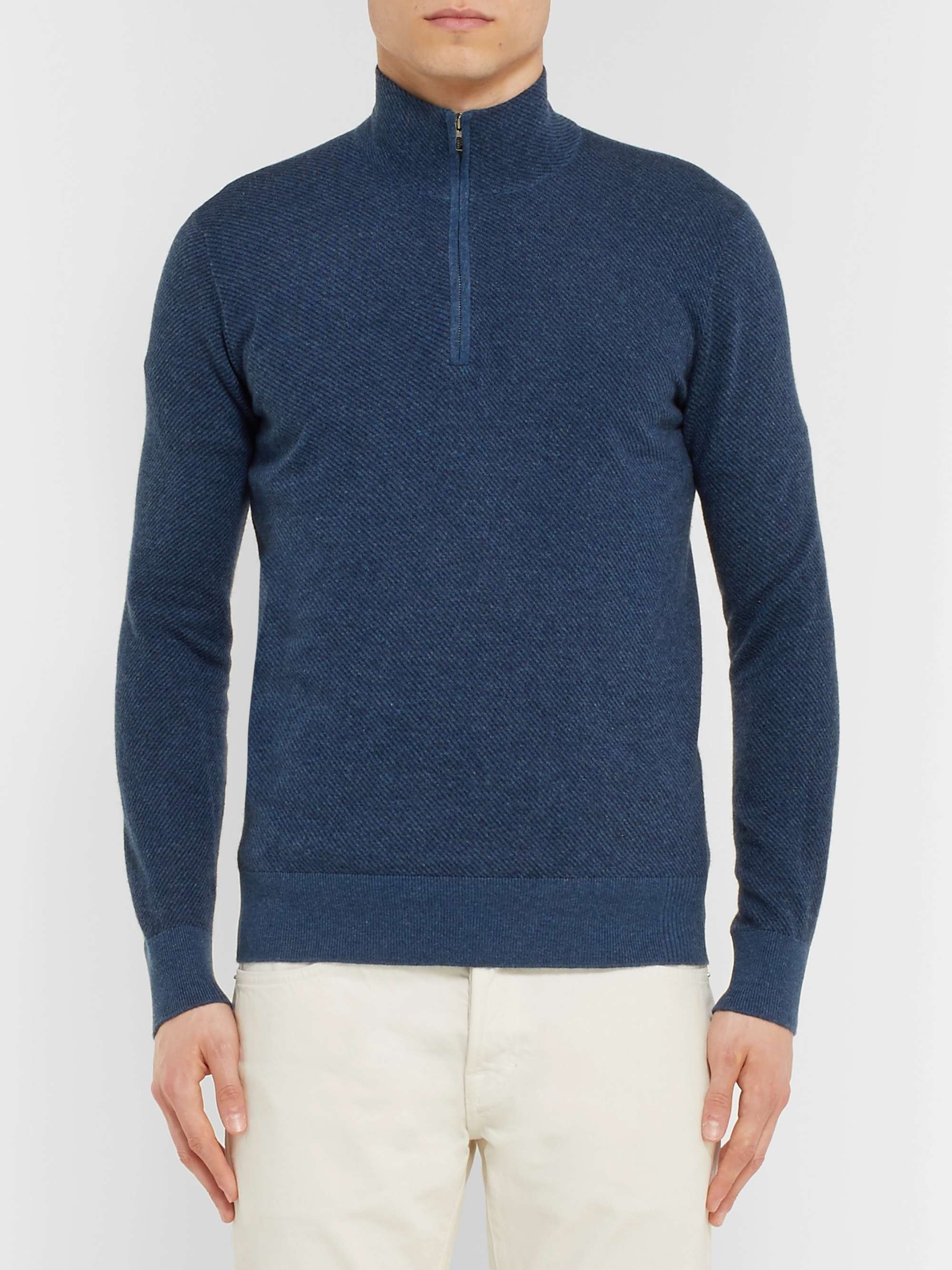 LORO PIANA Roadster Striped Cashmere Half-Zip Sweater